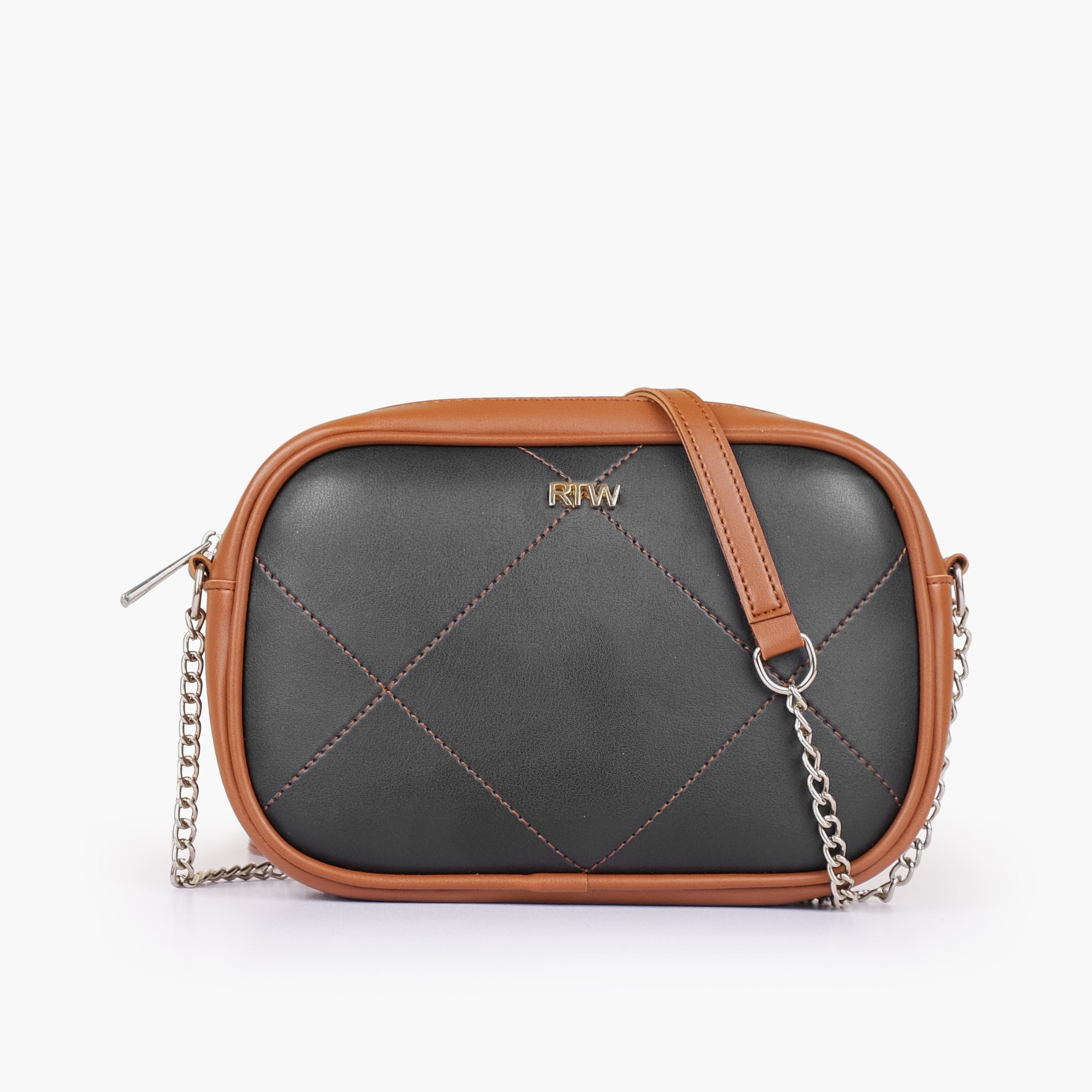 Black and brown mini quilted crossbody bag