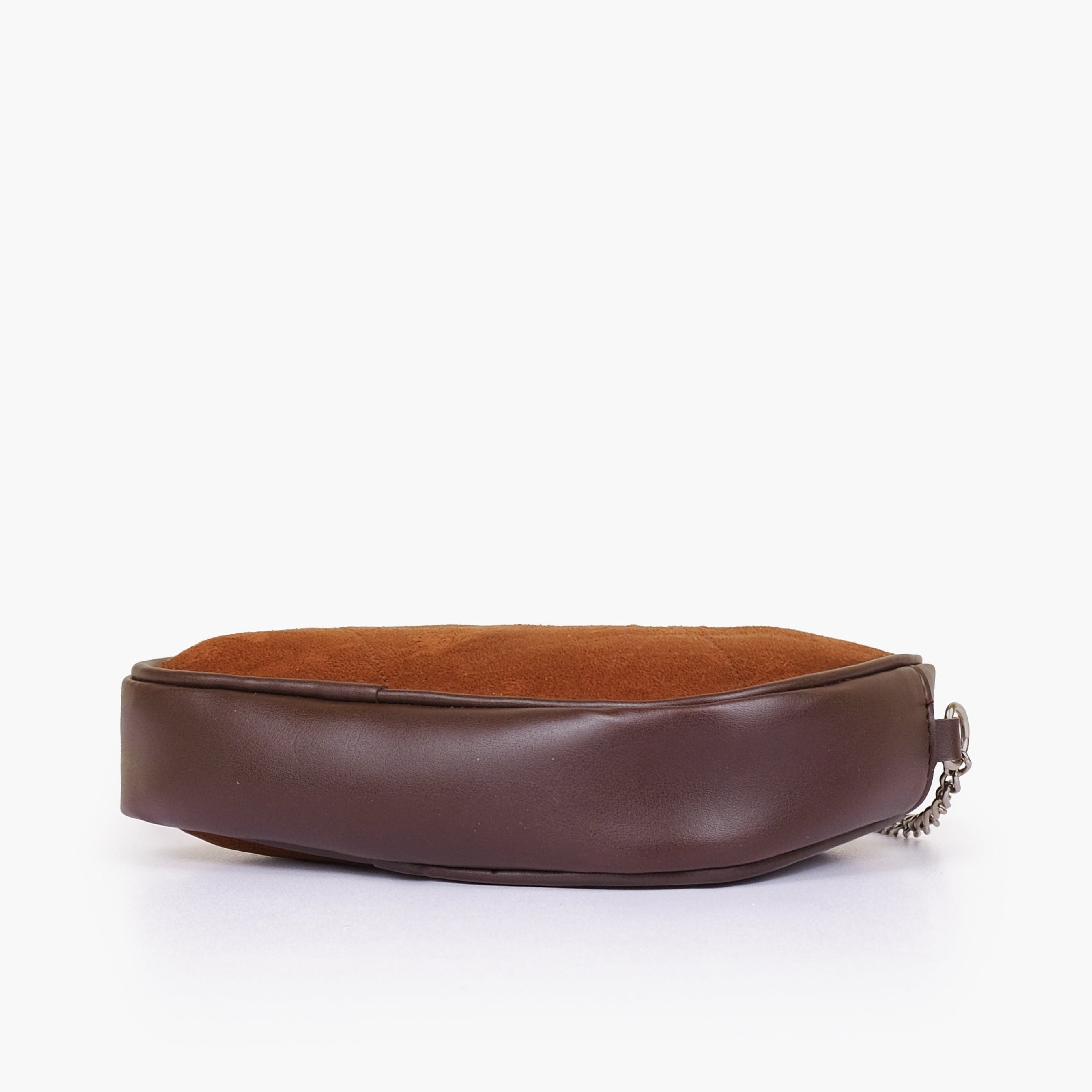 Dark brown suede mini quilted crossbody bag