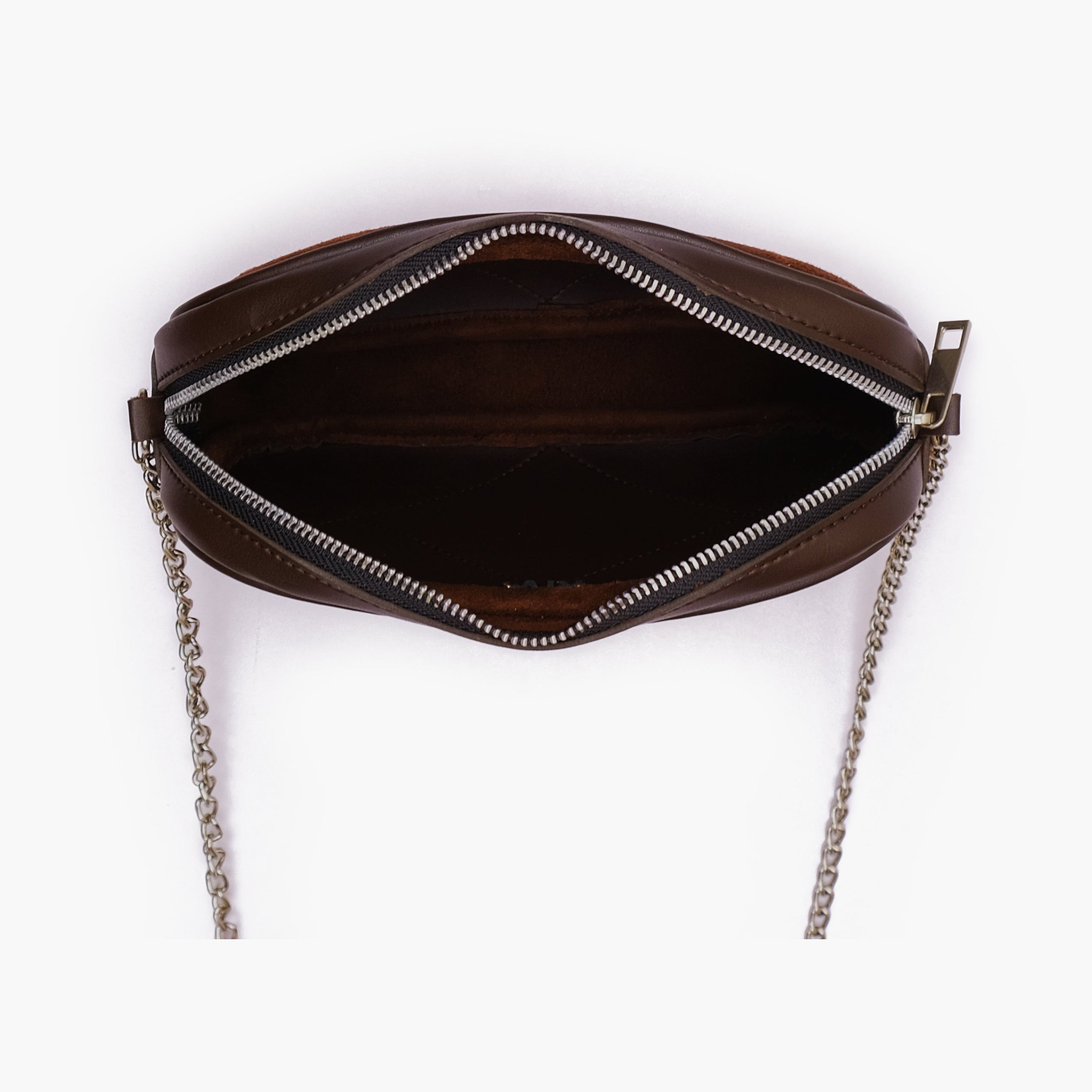 Dark brown suede mini quilted crossbody bag