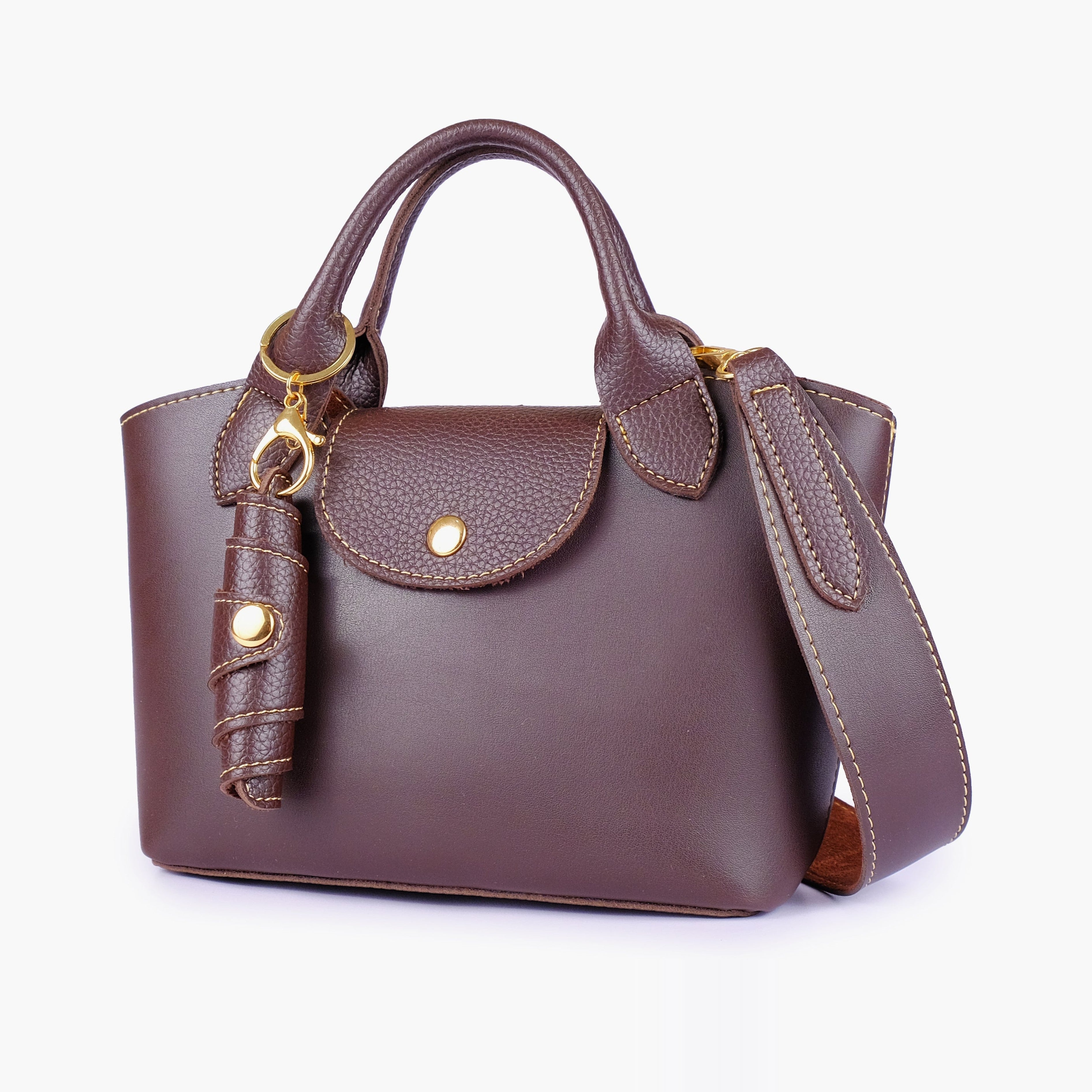 Dark brown mini top-handle tote bag