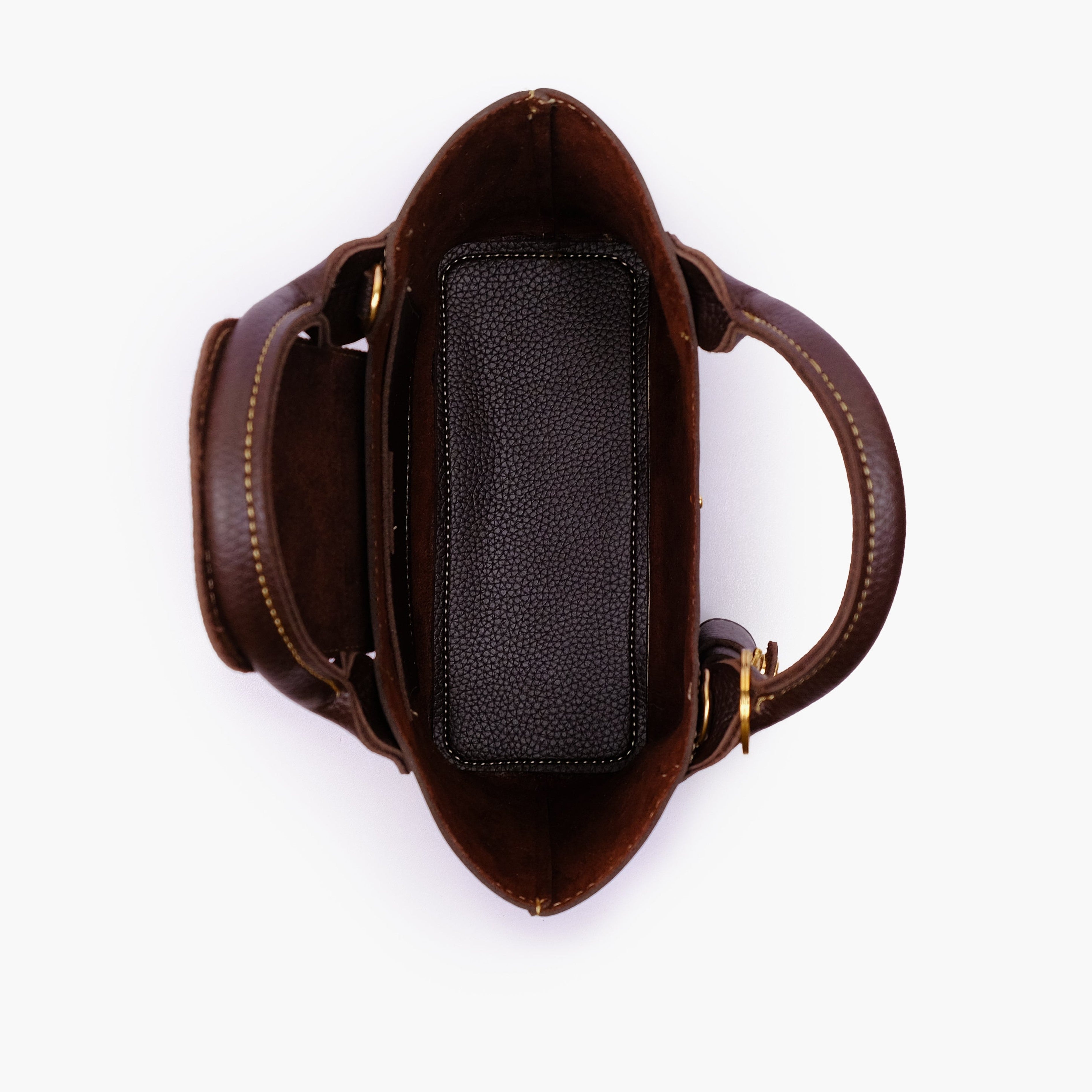 Dark brown mini top-handle tote bag