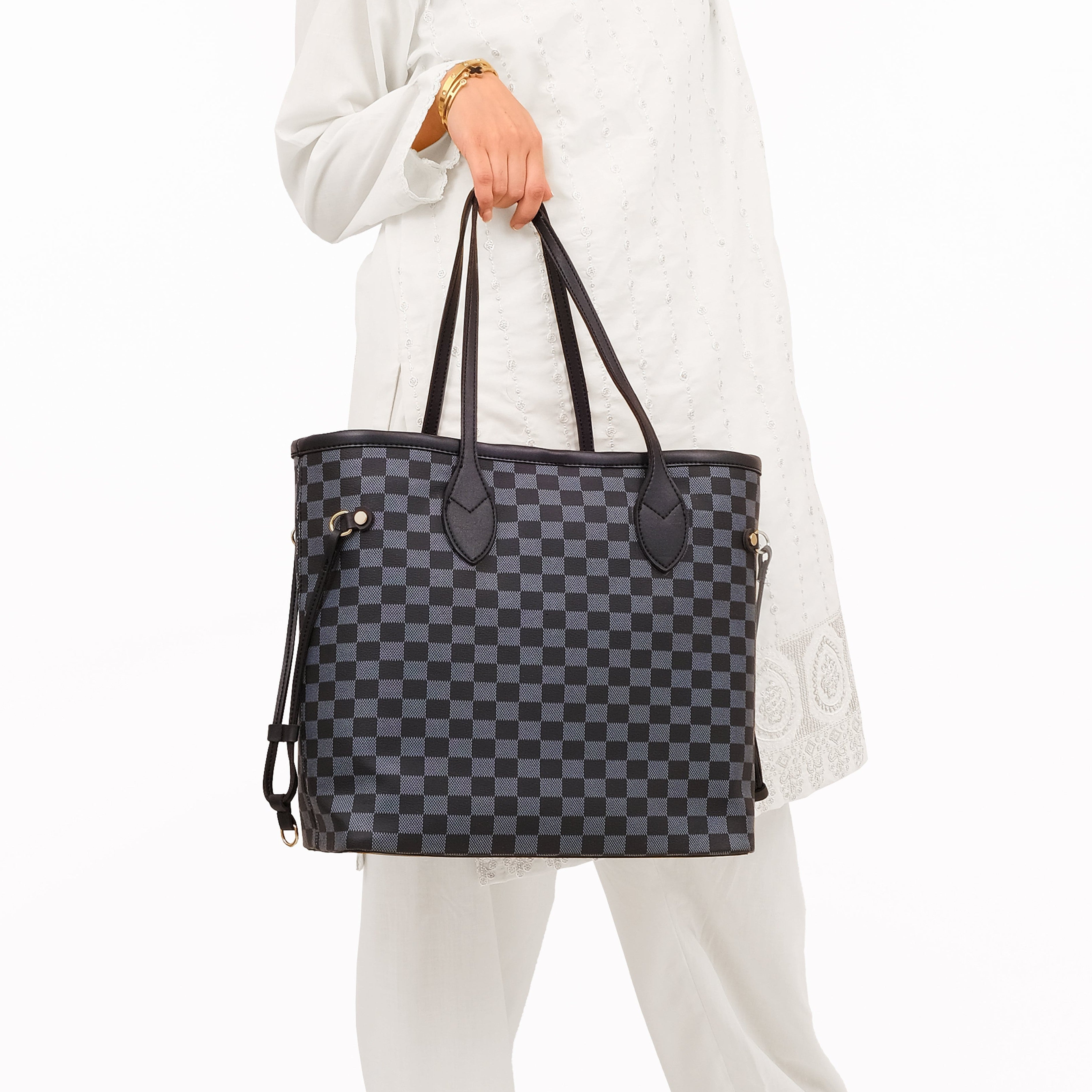 Black checkered neverfull tote bag
