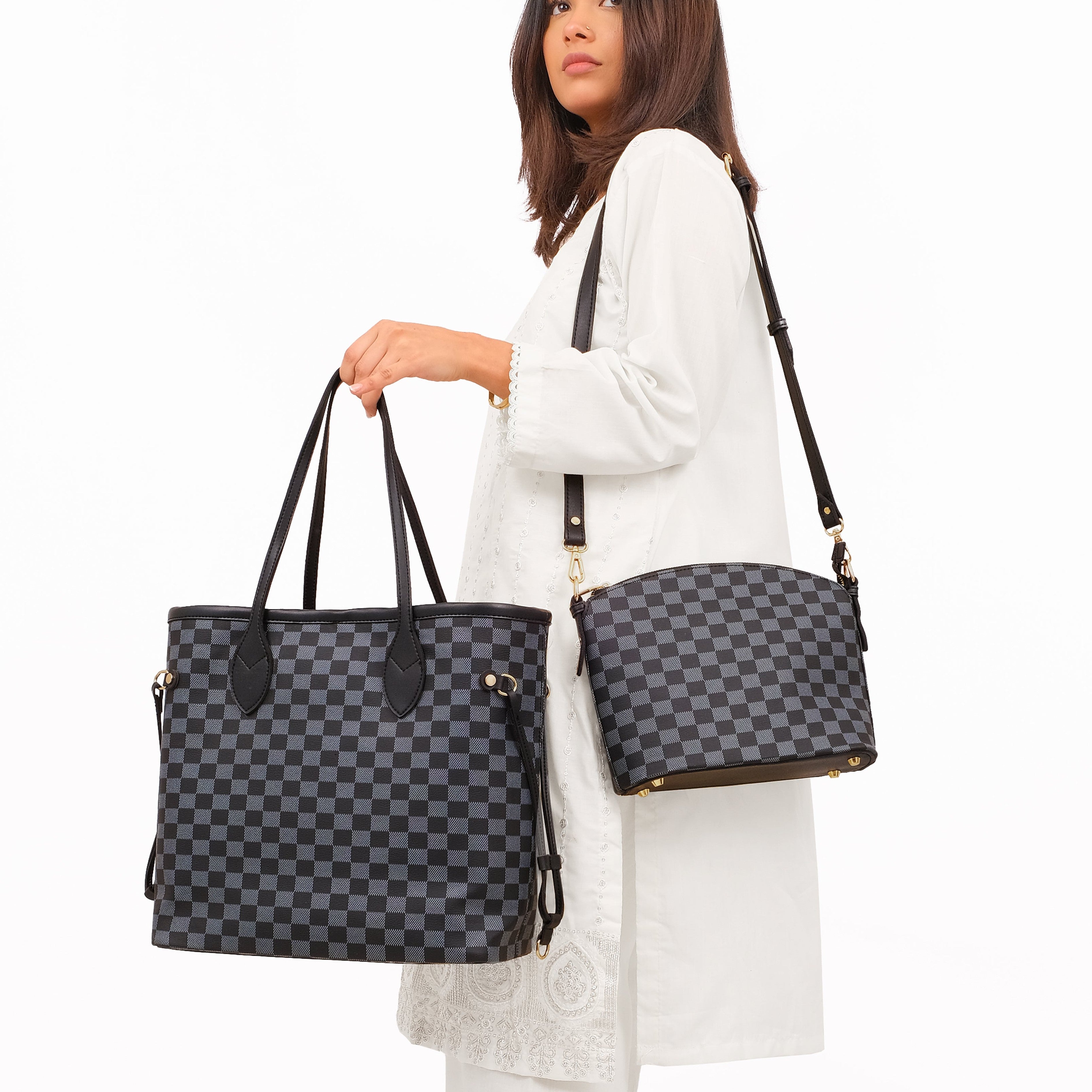 Black checkered neverfull two piece set