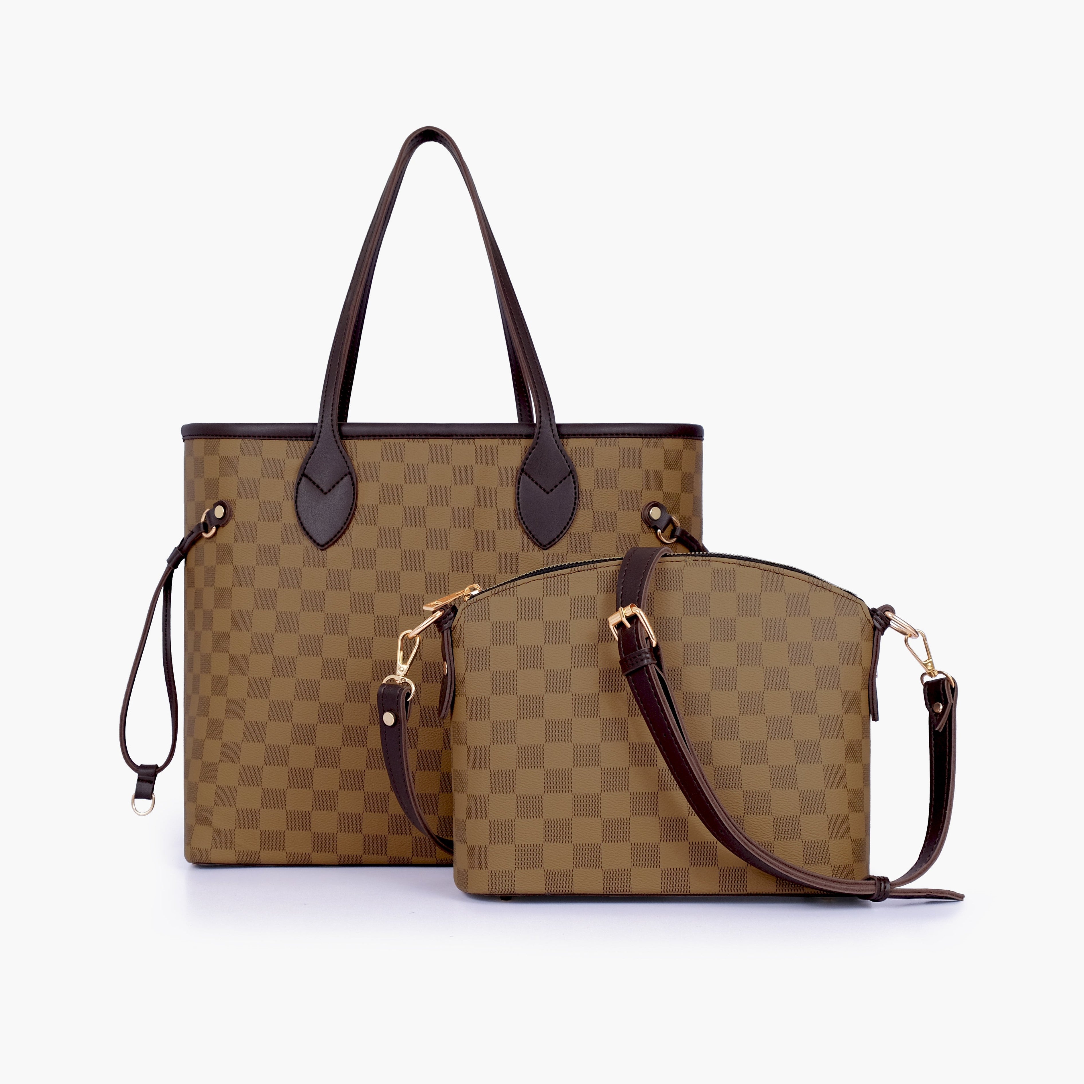 Brown checkered neverfull two piece set
