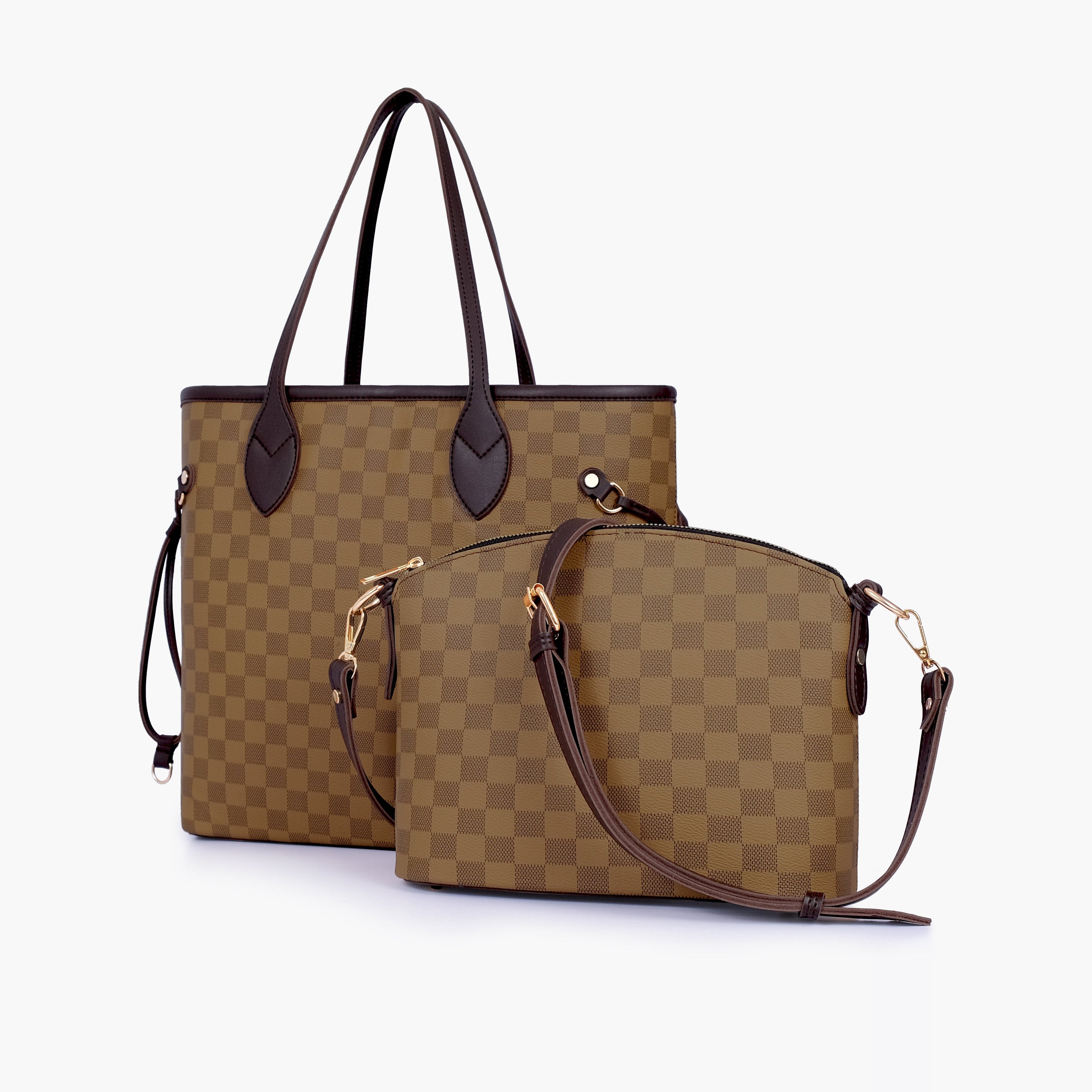 Brown checkered neverfull two piece set