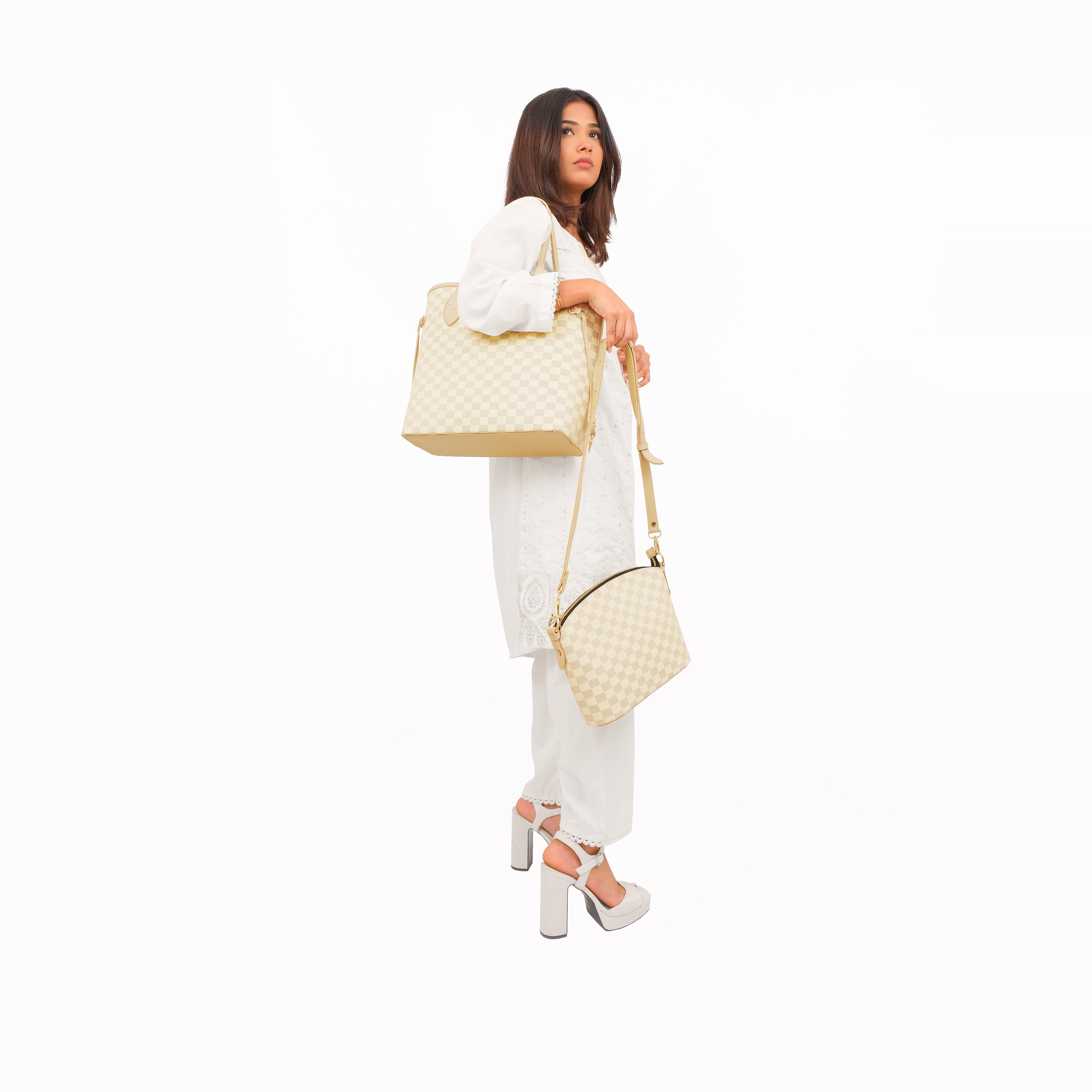 Off-white checkered neverfull two piece set