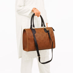 Brown and black on-the-go handbag