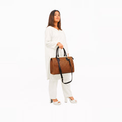 Brown and black on-the-go handbag