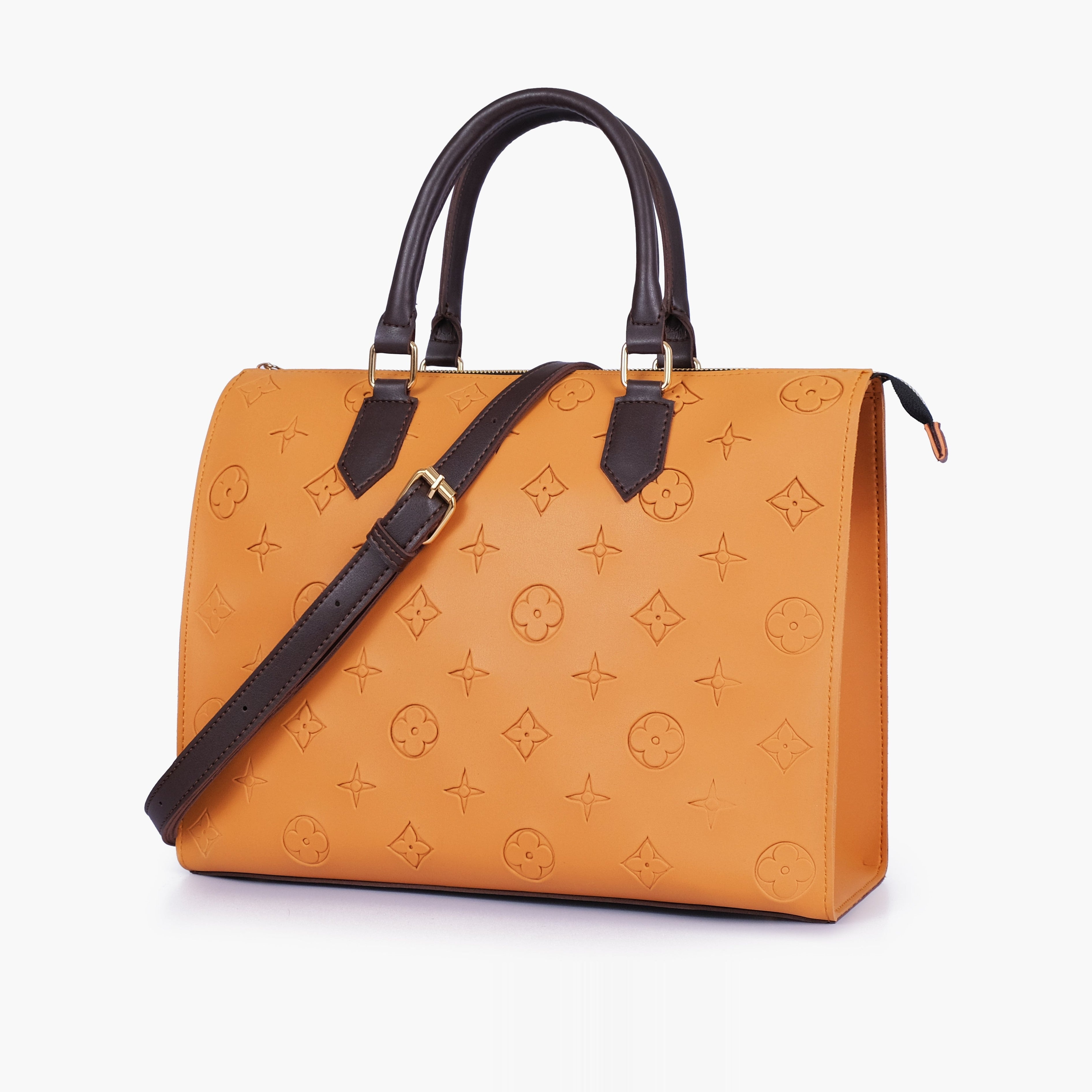 Mustard and dark brown on-the-go handbag