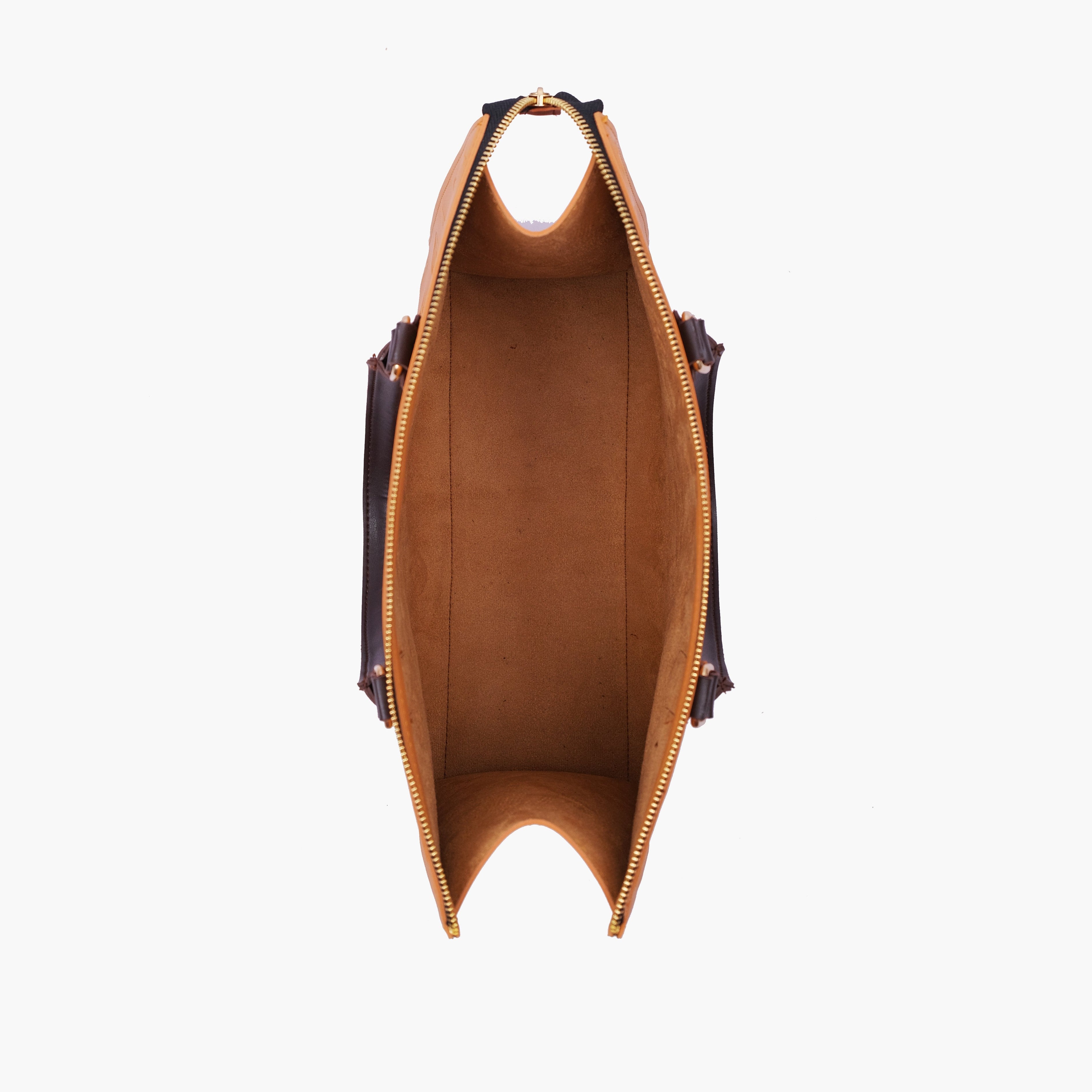 Mustard and dark brown on-the-go handbag