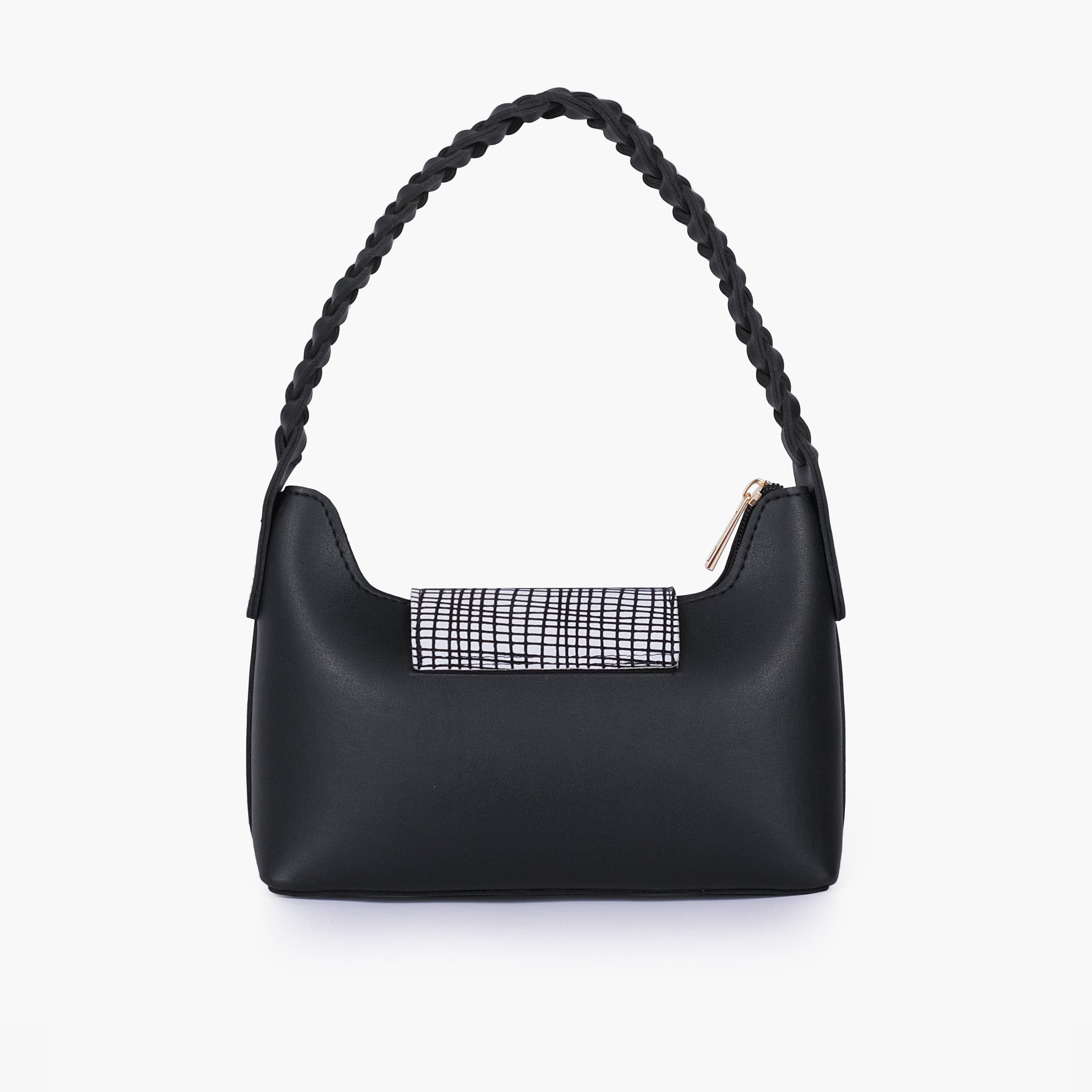 Black and white purse with braided strap