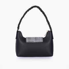 Black and white purse with braided strap