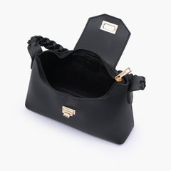 Black and white purse with braided strap