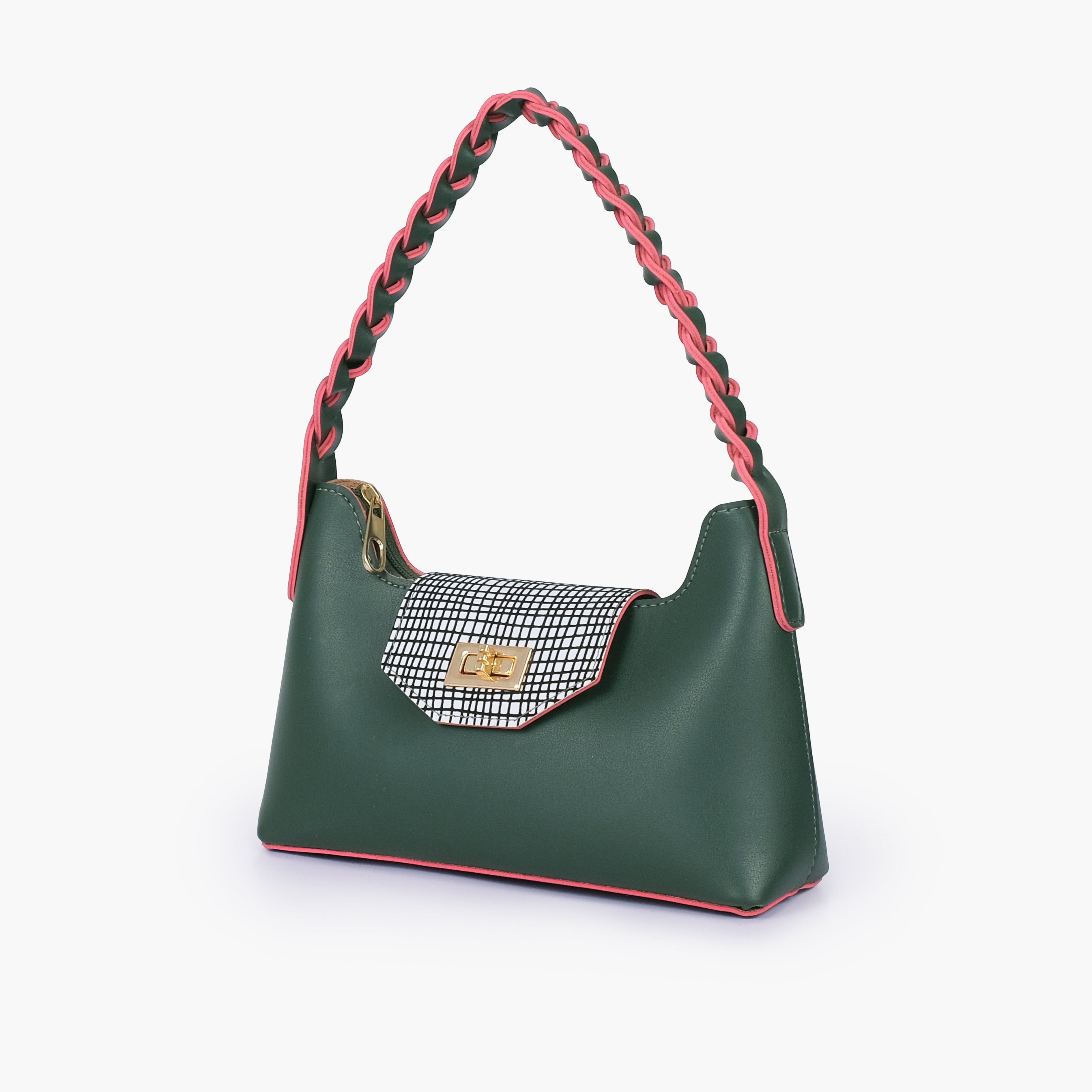 Army green purse with braided strap