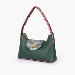 Army green purse with braided strap