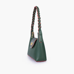 Army green purse with braided strap