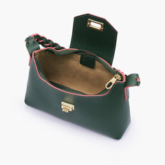 Army green purse with braided strap
