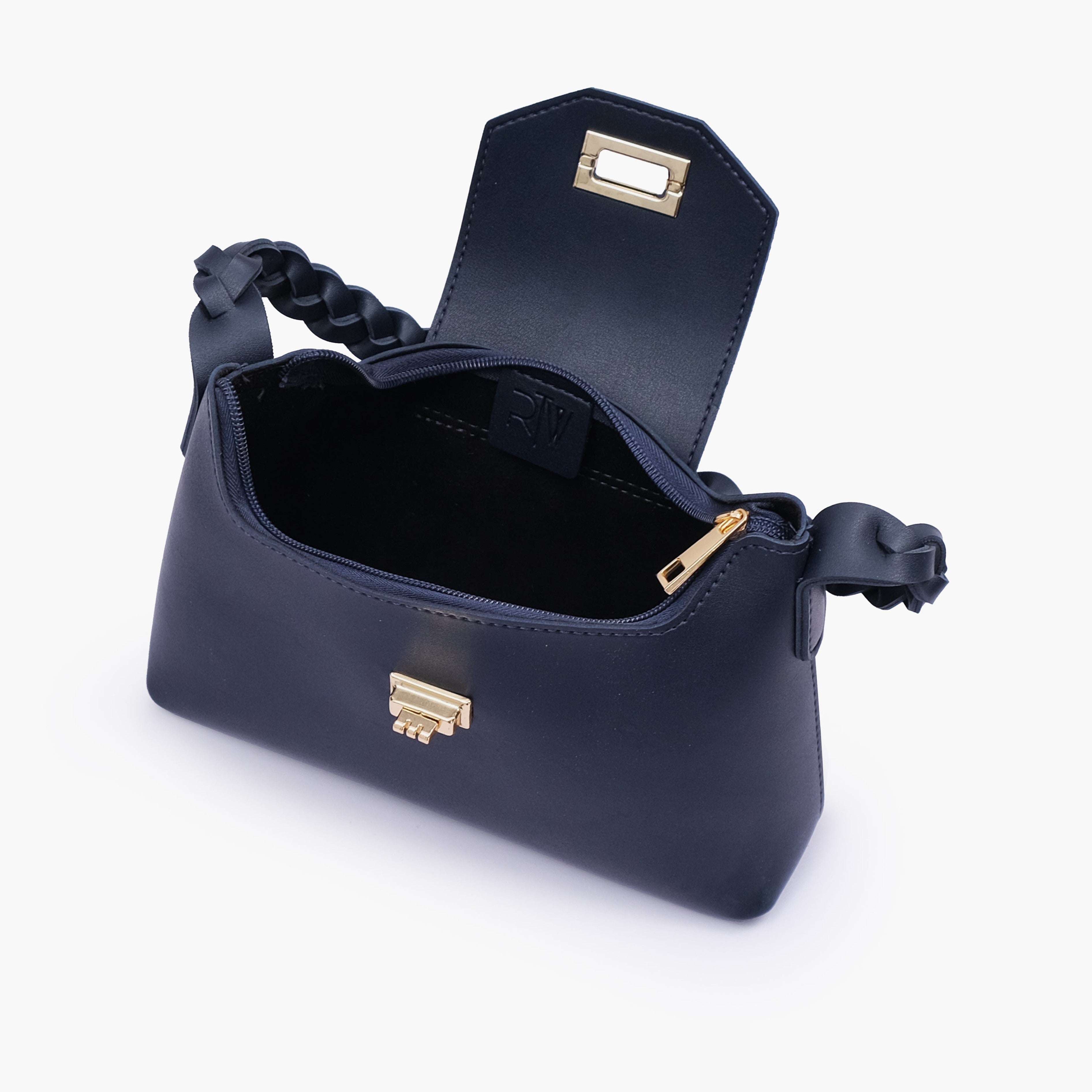 Blue purse with braided strap