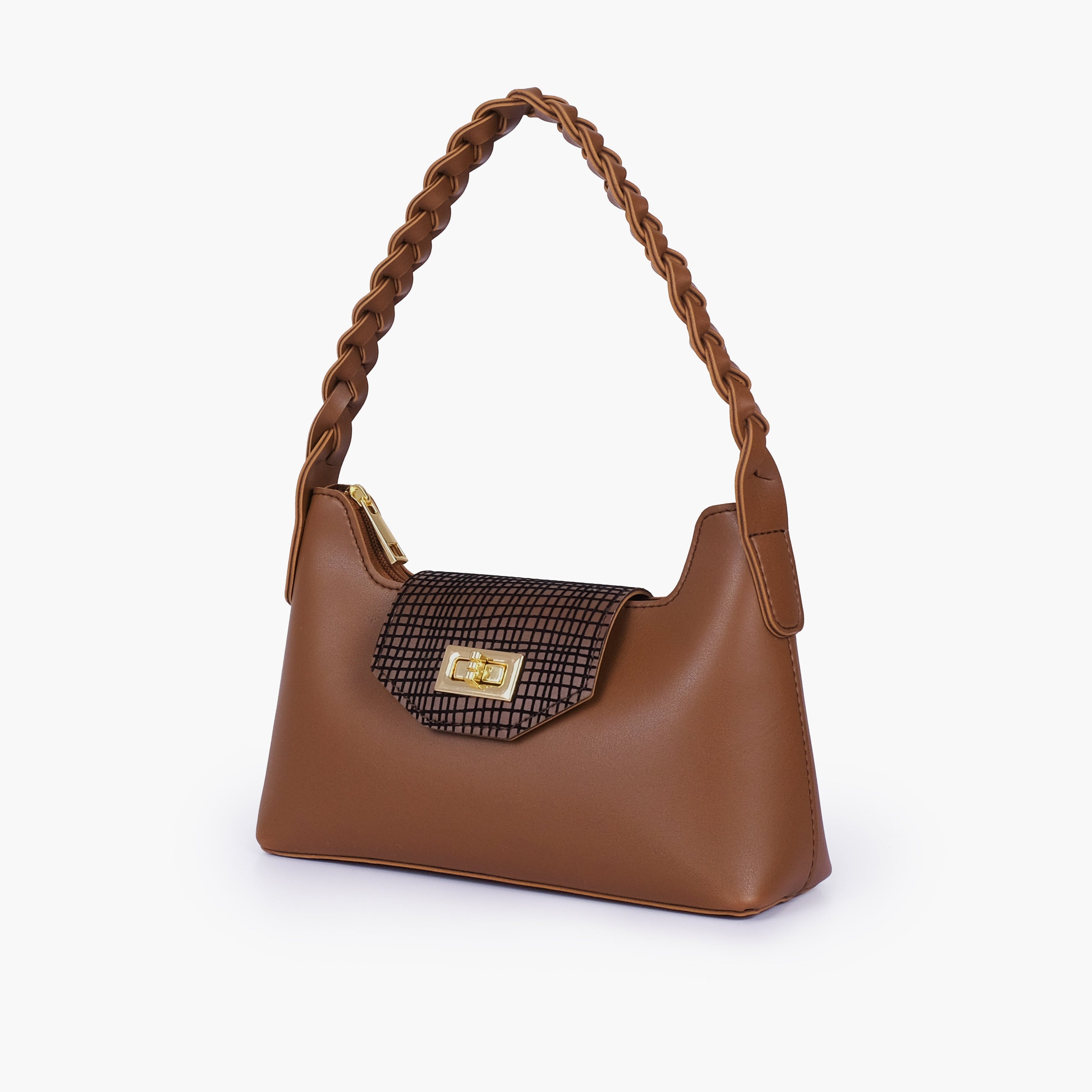 Brown purse with braided strap