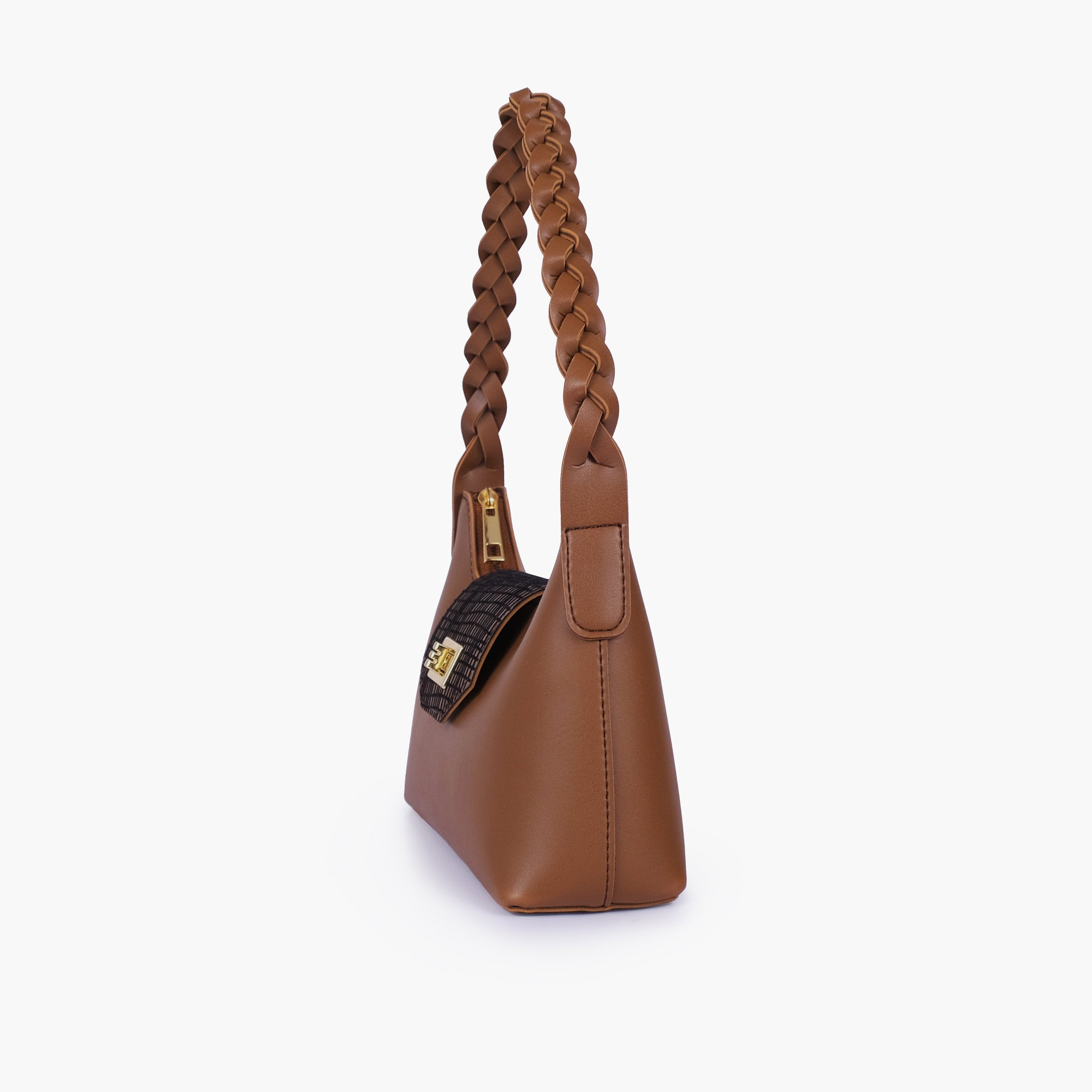 Brown purse with braided strap