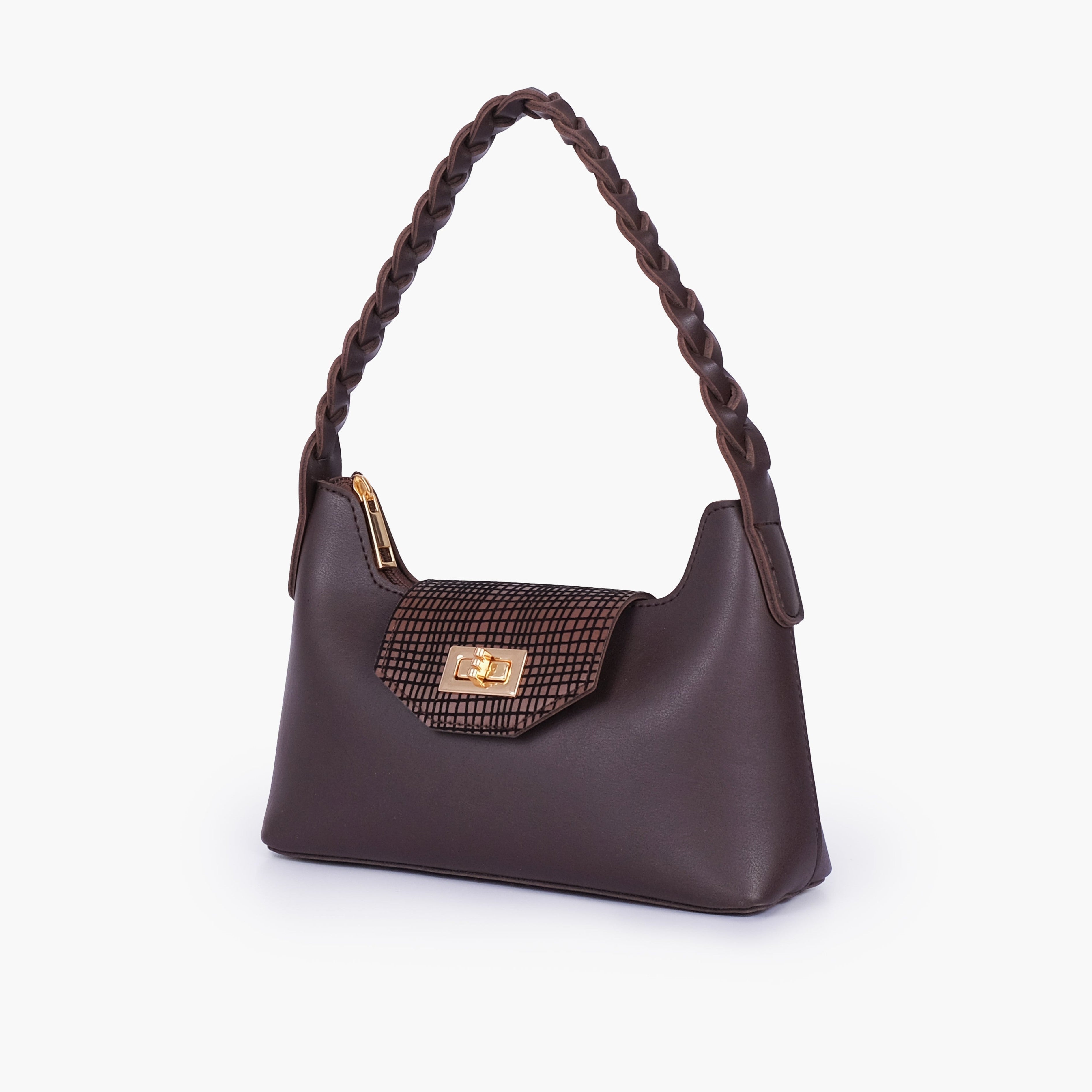 Dark brown purse with braided strap
