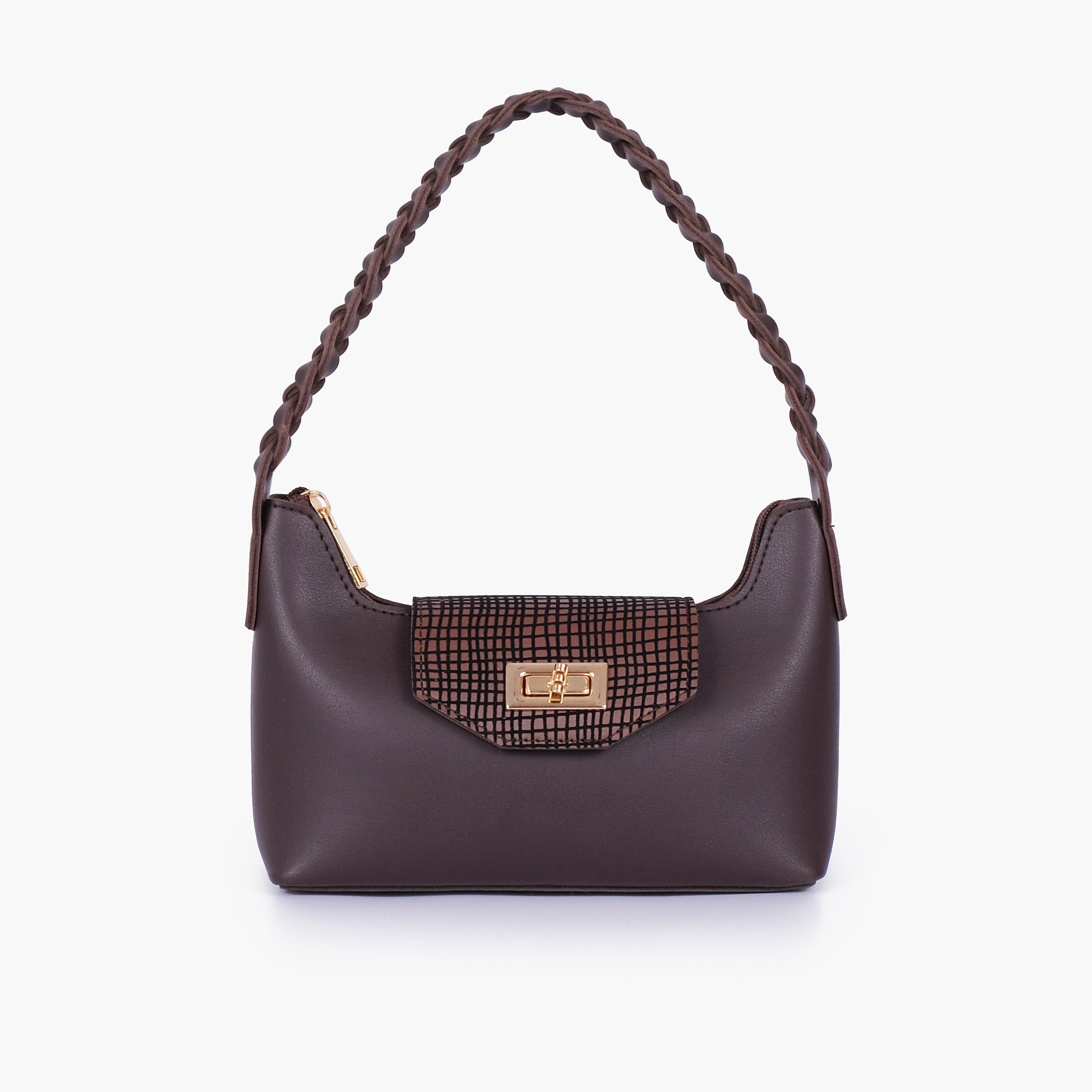 Dark brown purse with braided strap