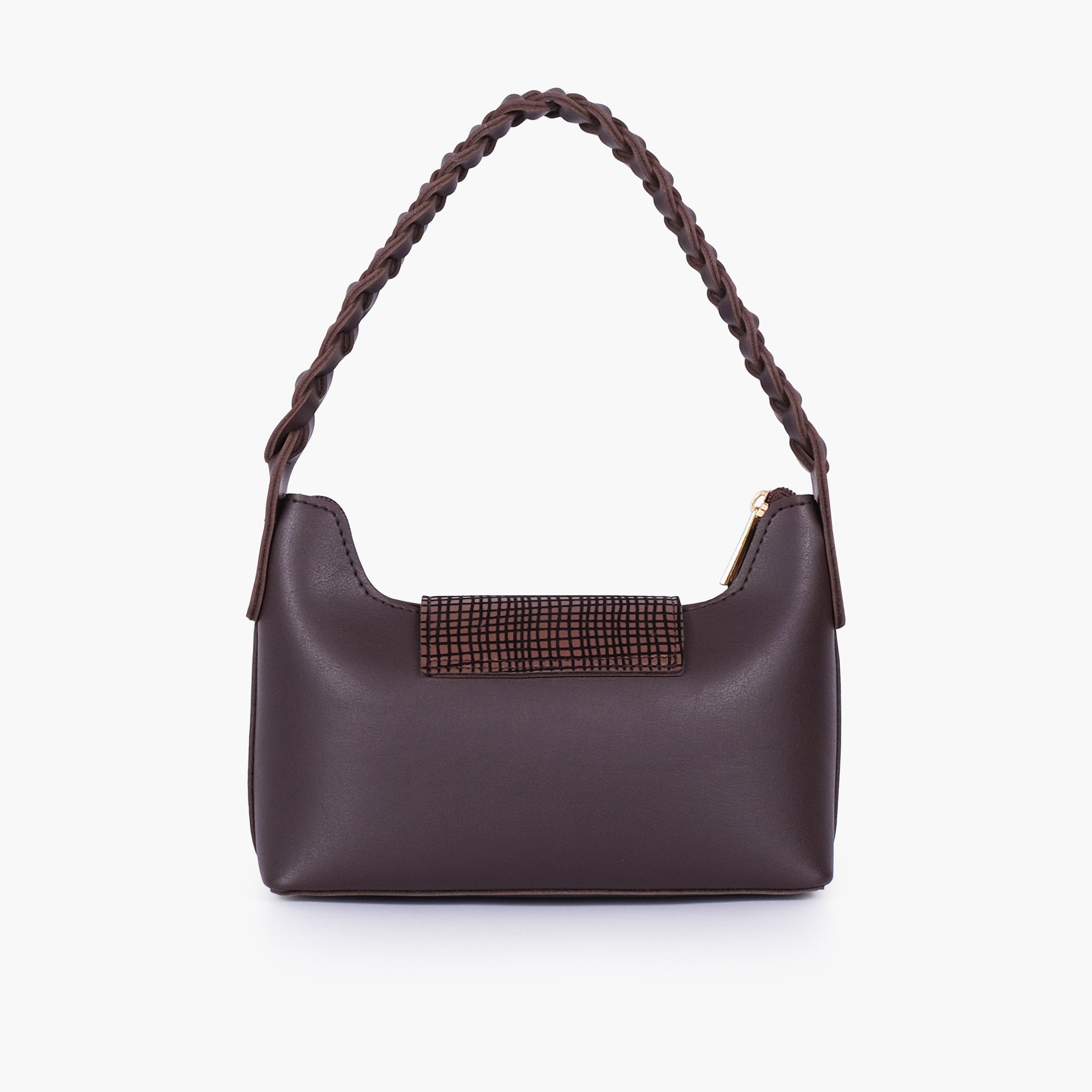 Dark brown purse with braided strap
