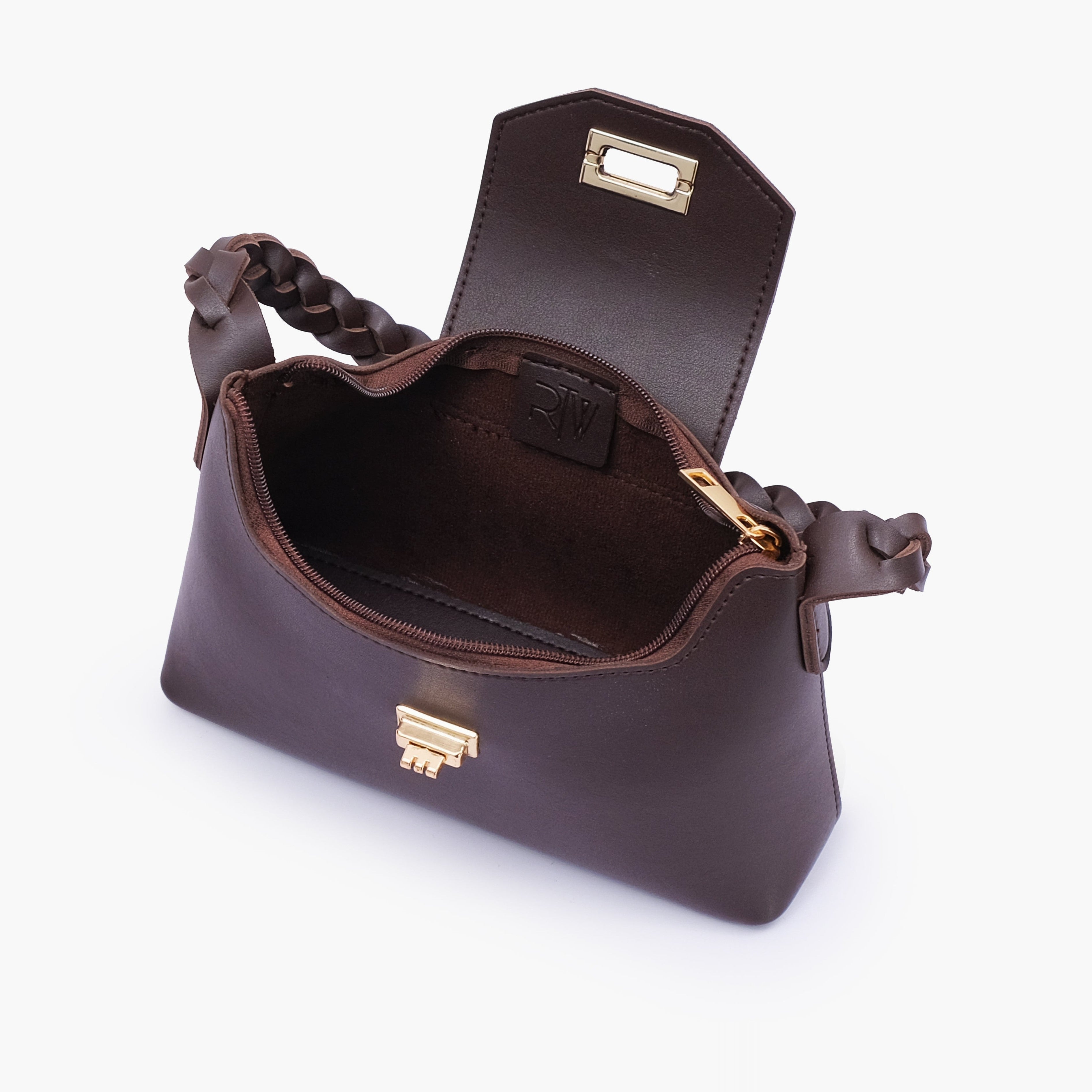 Dark brown purse with braided strap