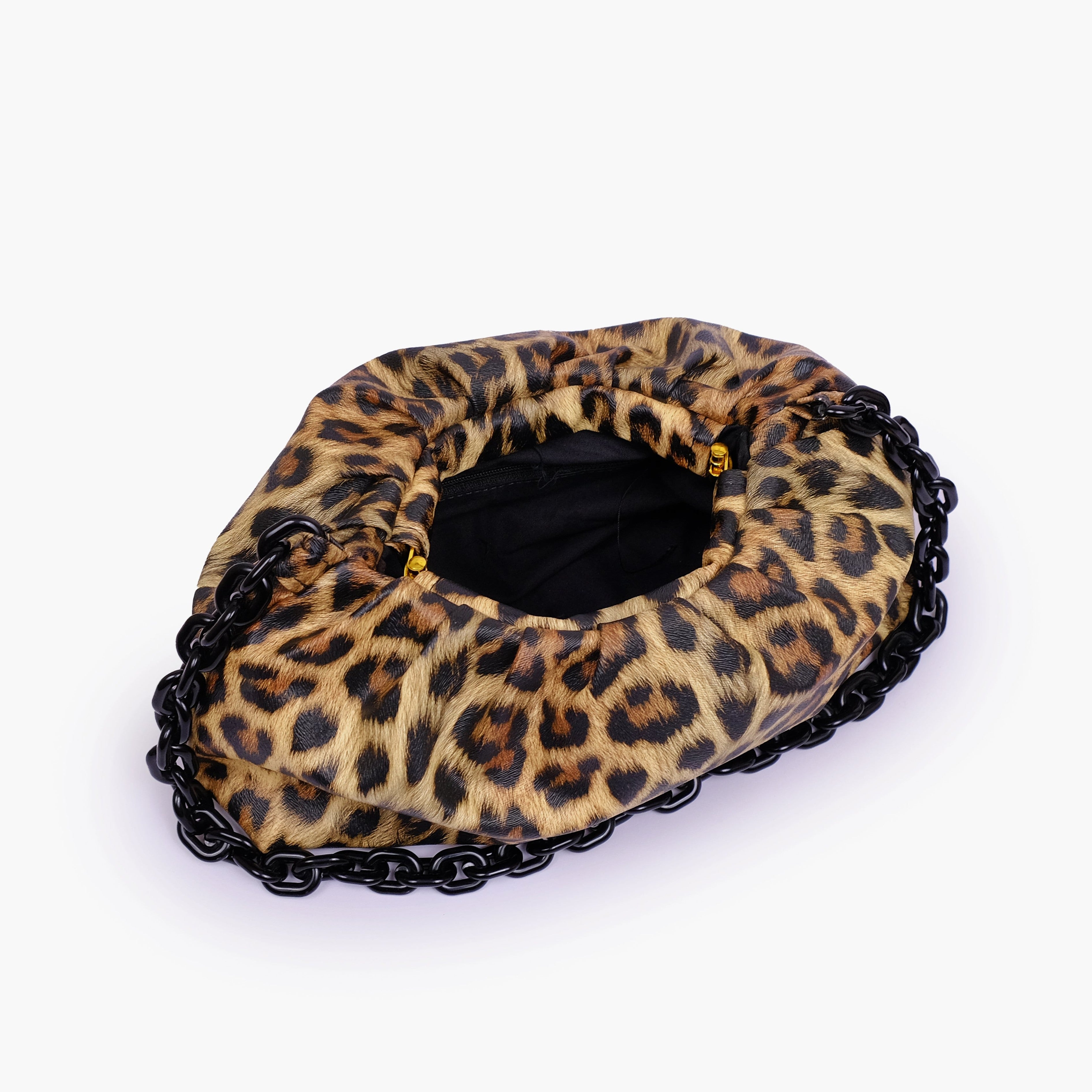 Beige leopard print cloud bag