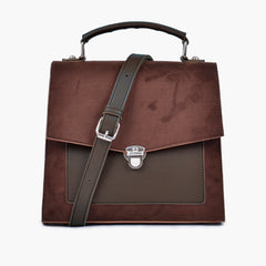 Dark brown suede push-lock messenger bag