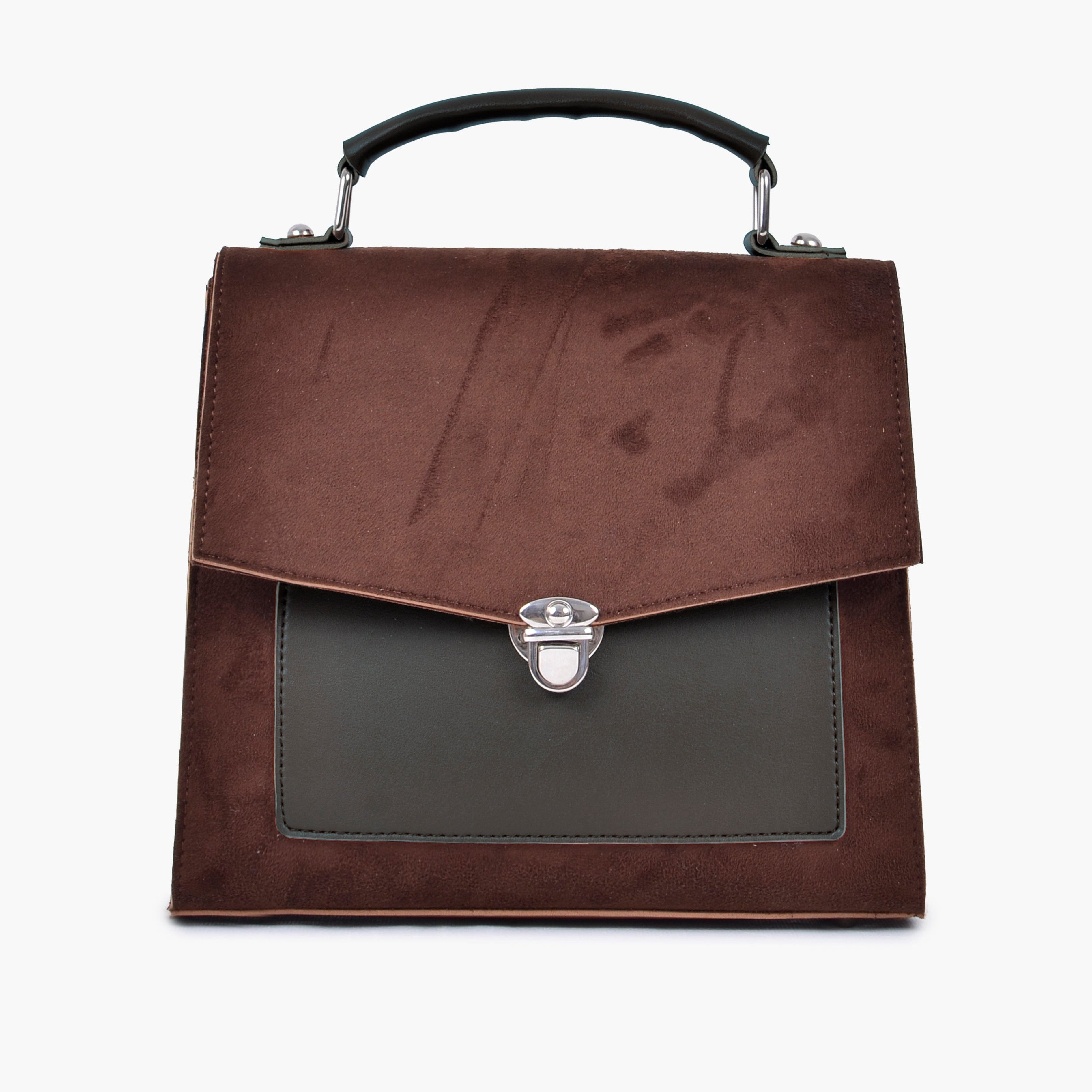 Dark brown suede push-lock messenger bag