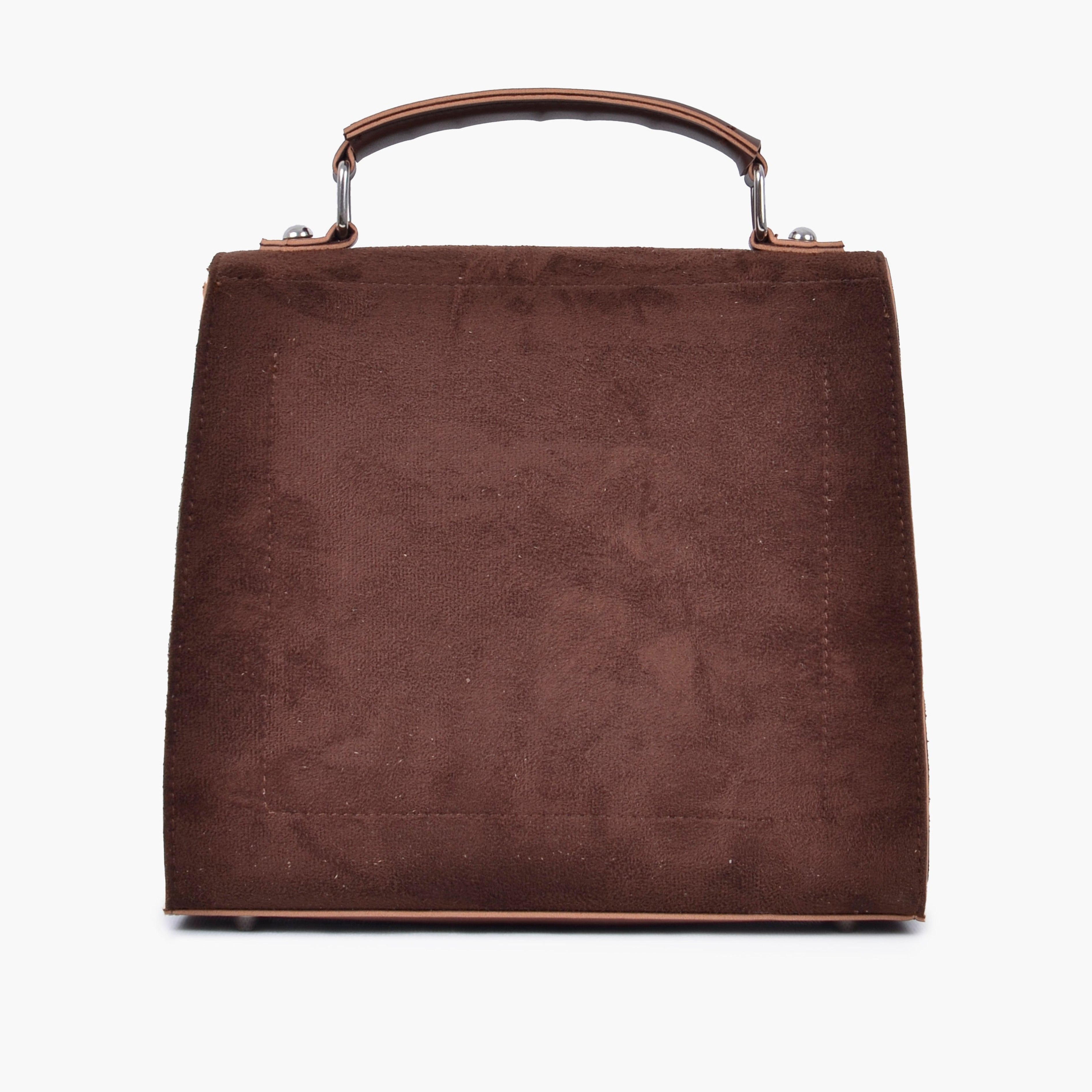 Dark brown suede push-lock messenger bag