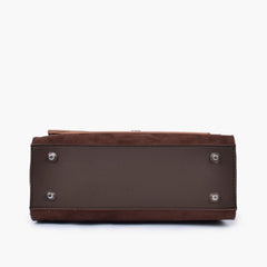 Dark brown suede push-lock messenger bag