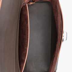 Dark brown suede push-lock messenger bag