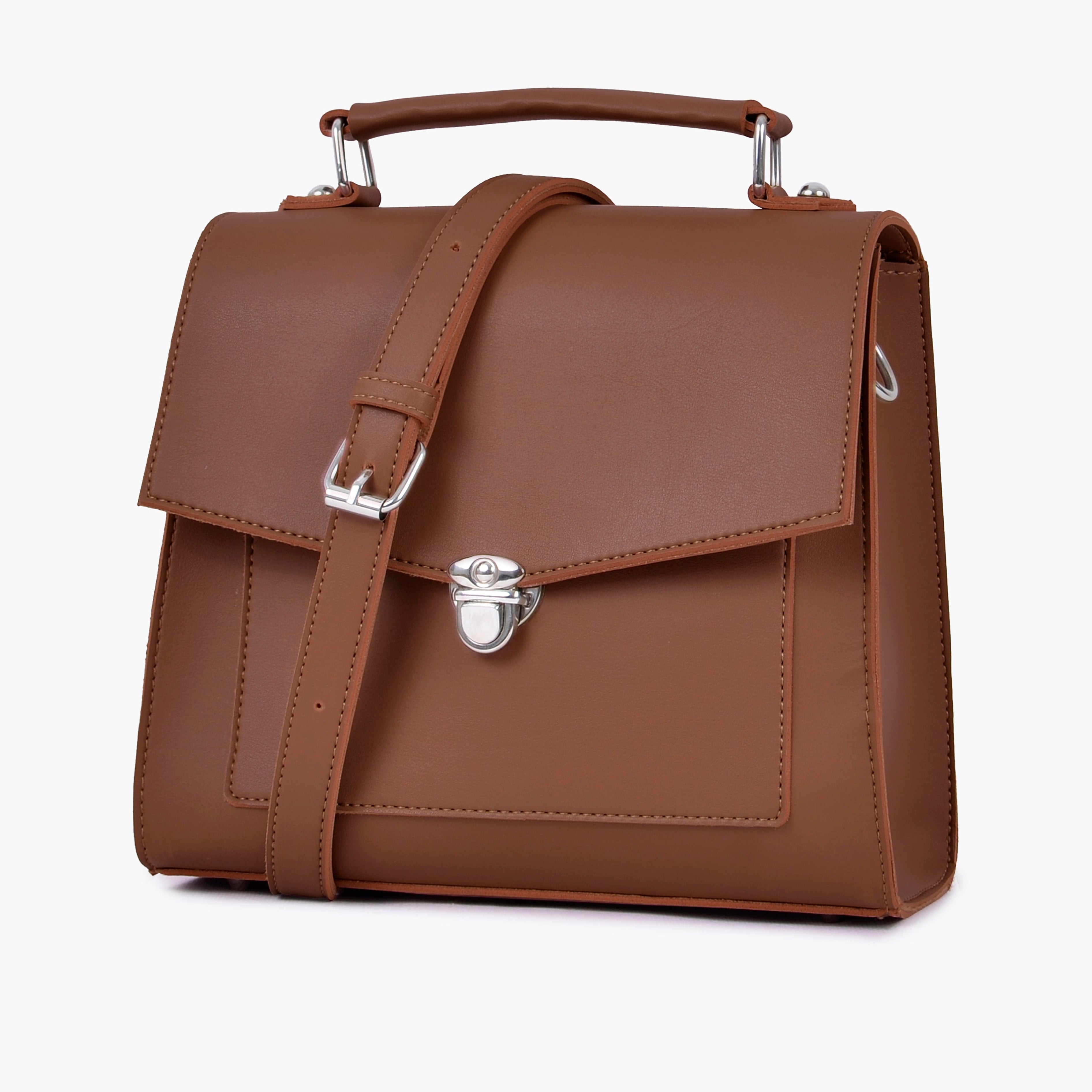 Brown push-lock messenger bag