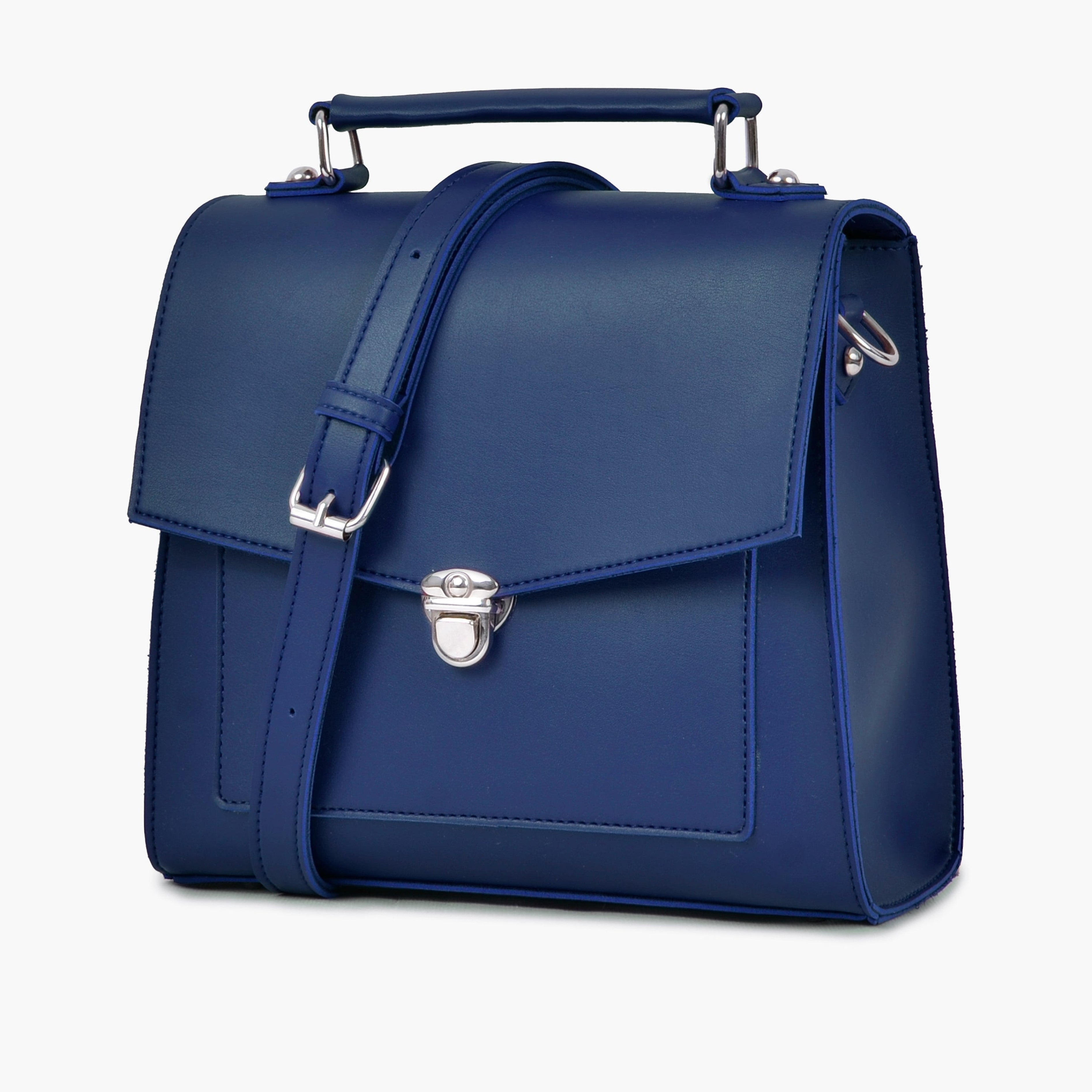 Blue push-lock messenger bag