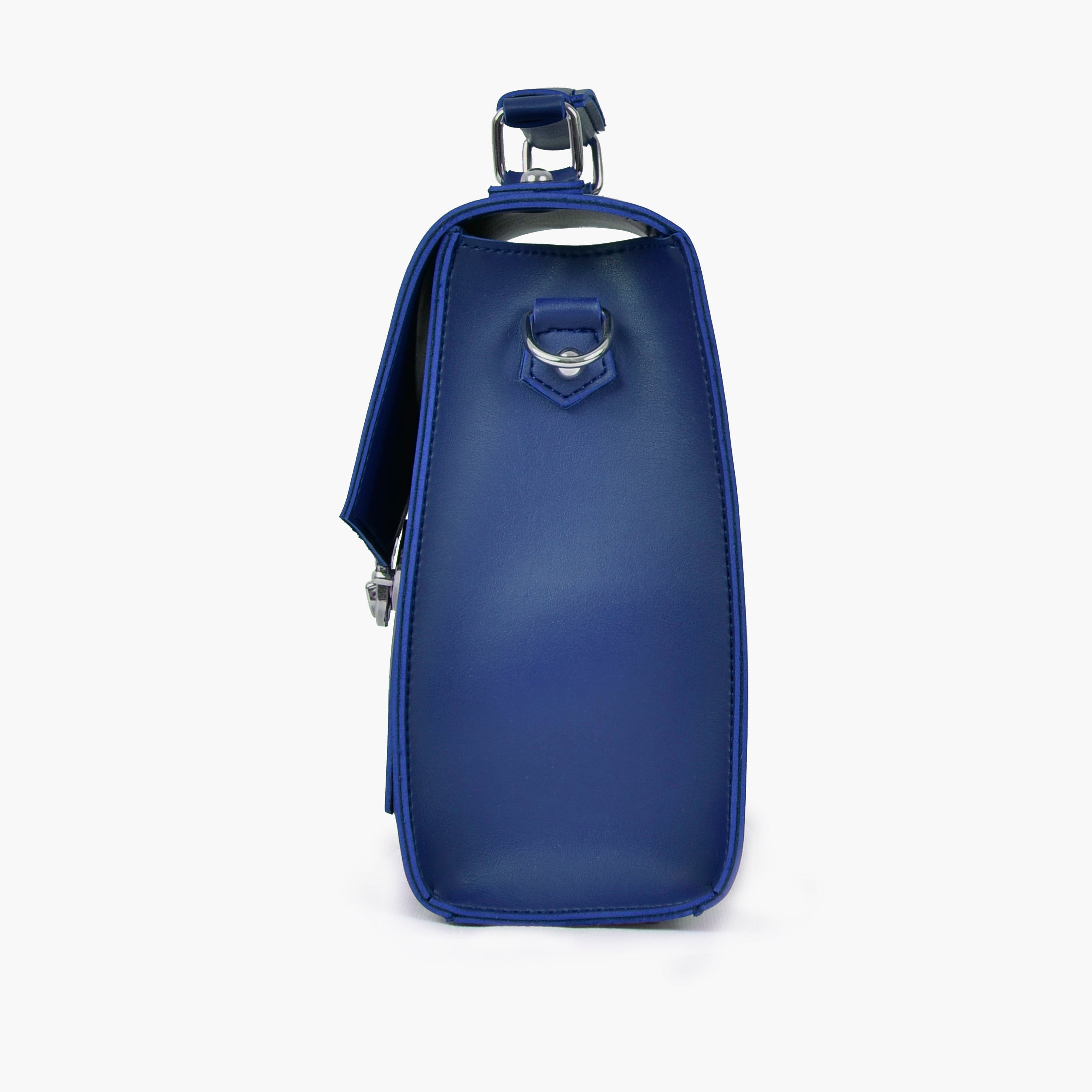 Blue push-lock messenger bag