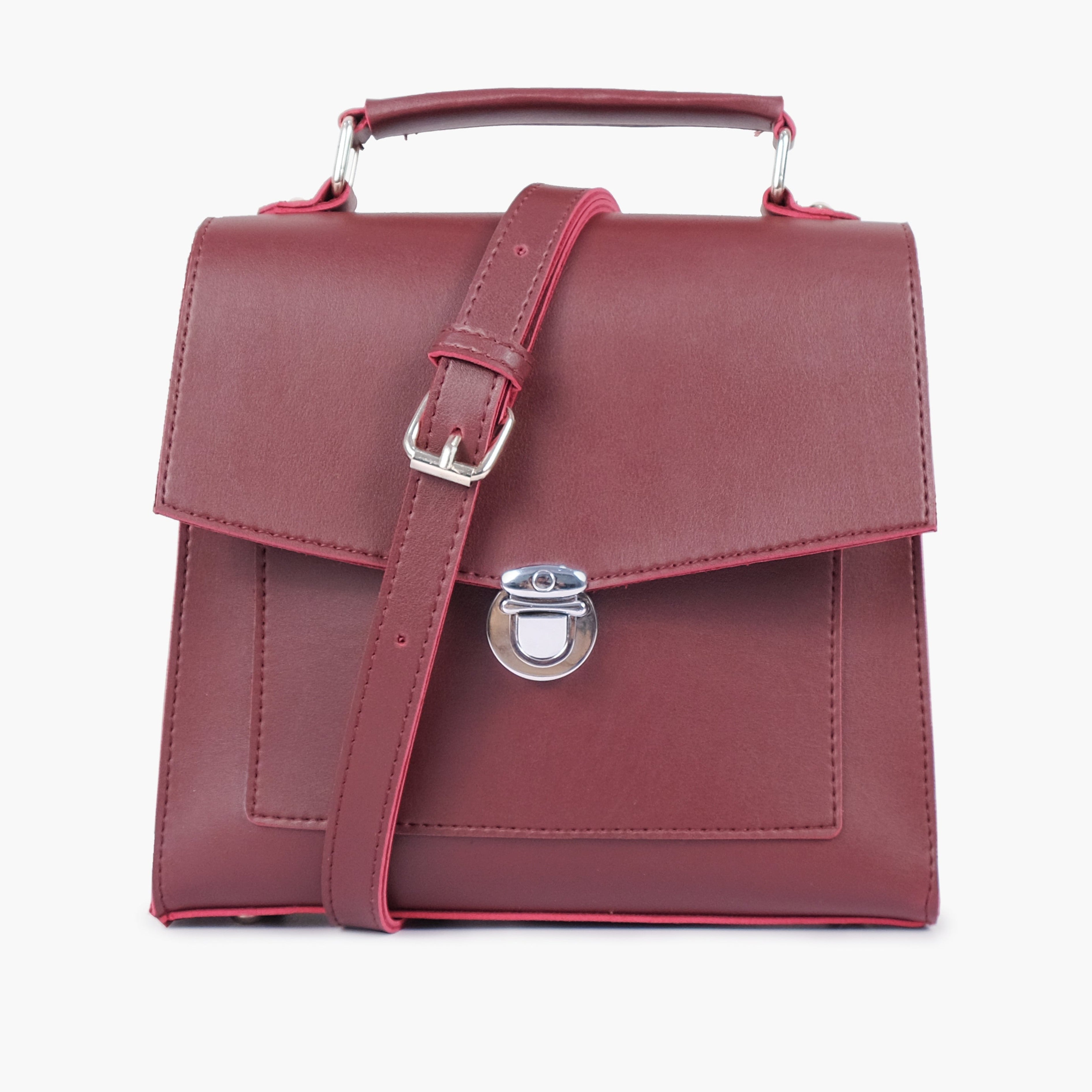 Burgundy push-lock messenger bag