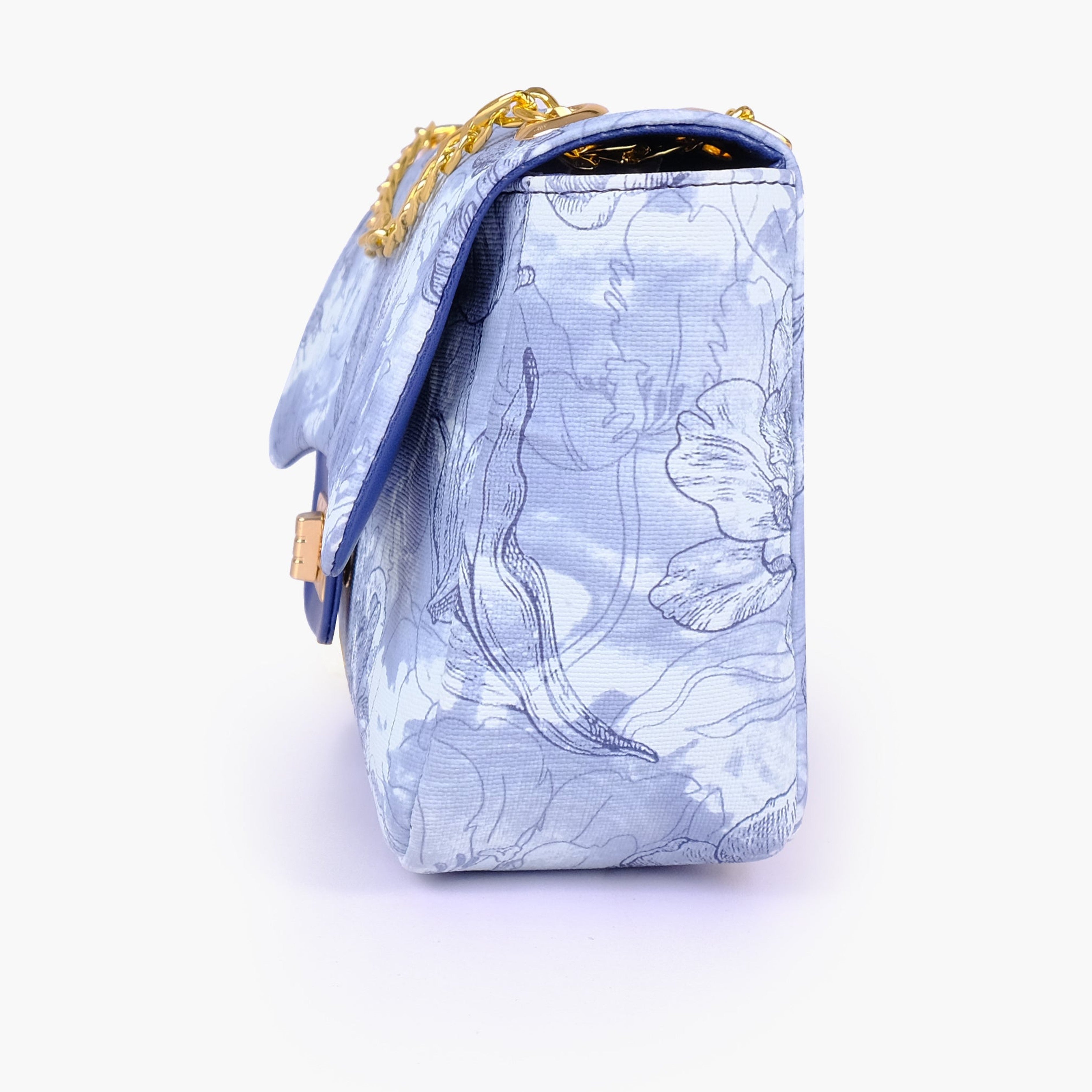 Blue printed mini bag with chain