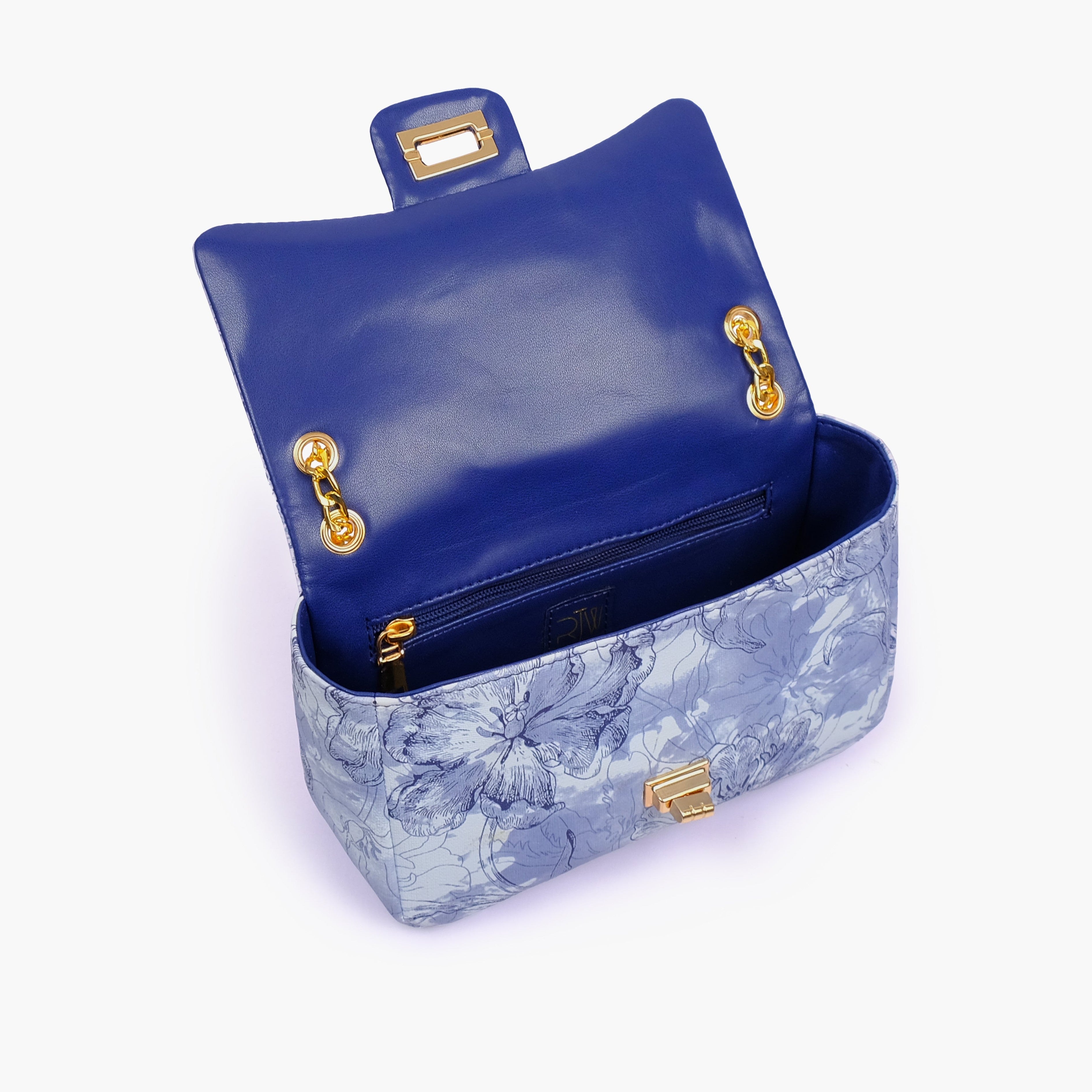 Blue printed mini bag with chain