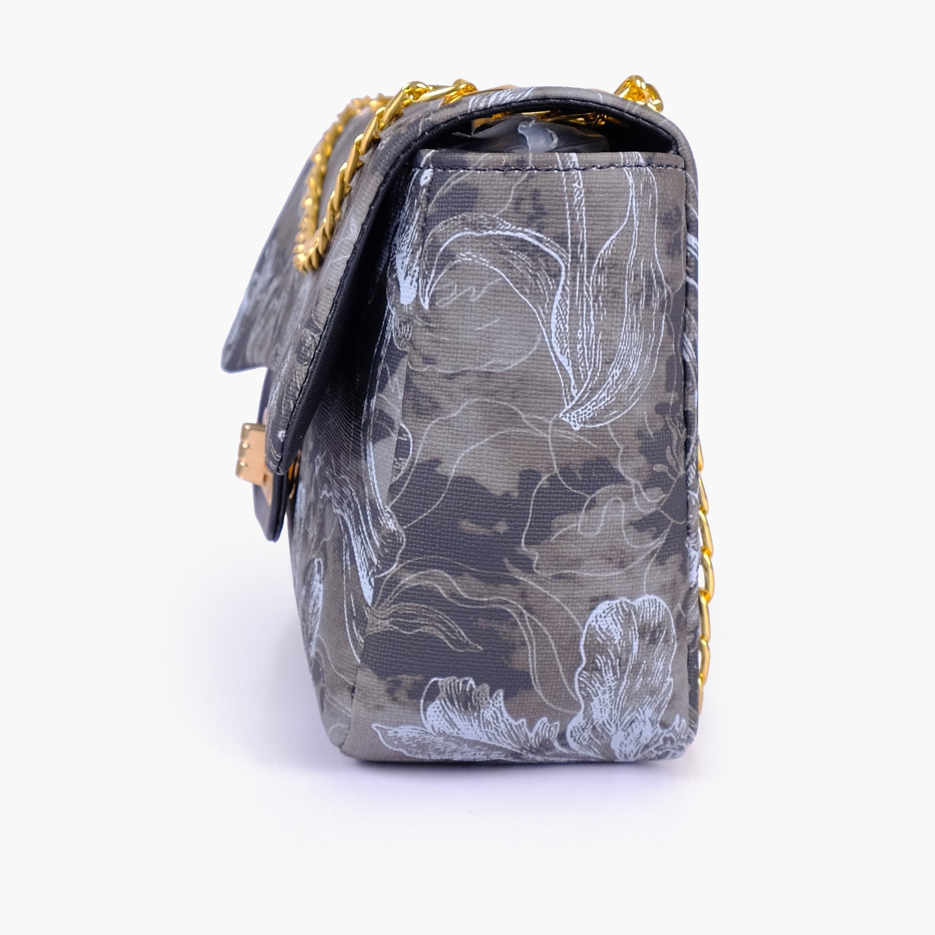 Black printed mini bag with chain
