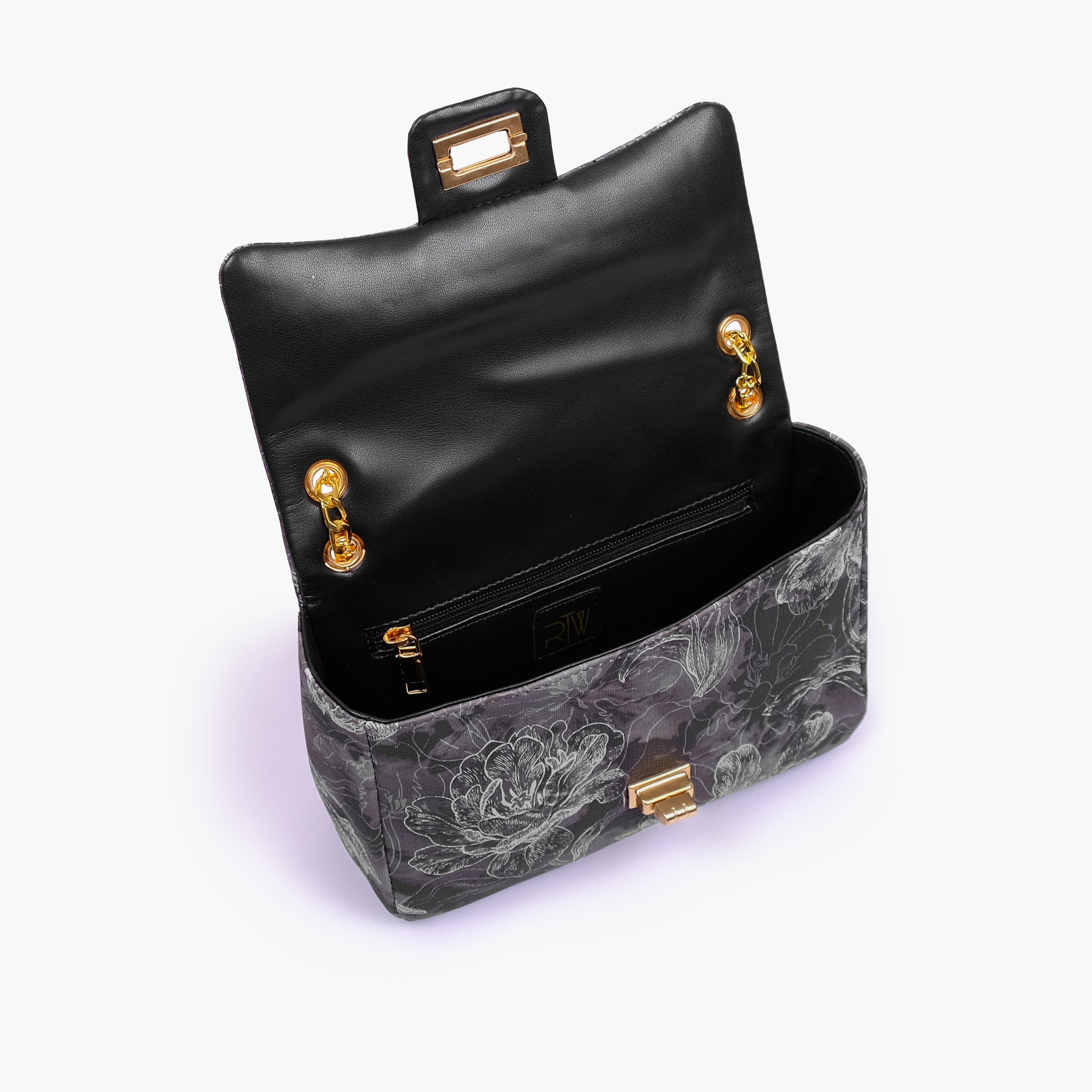 Black printed mini bag with chain