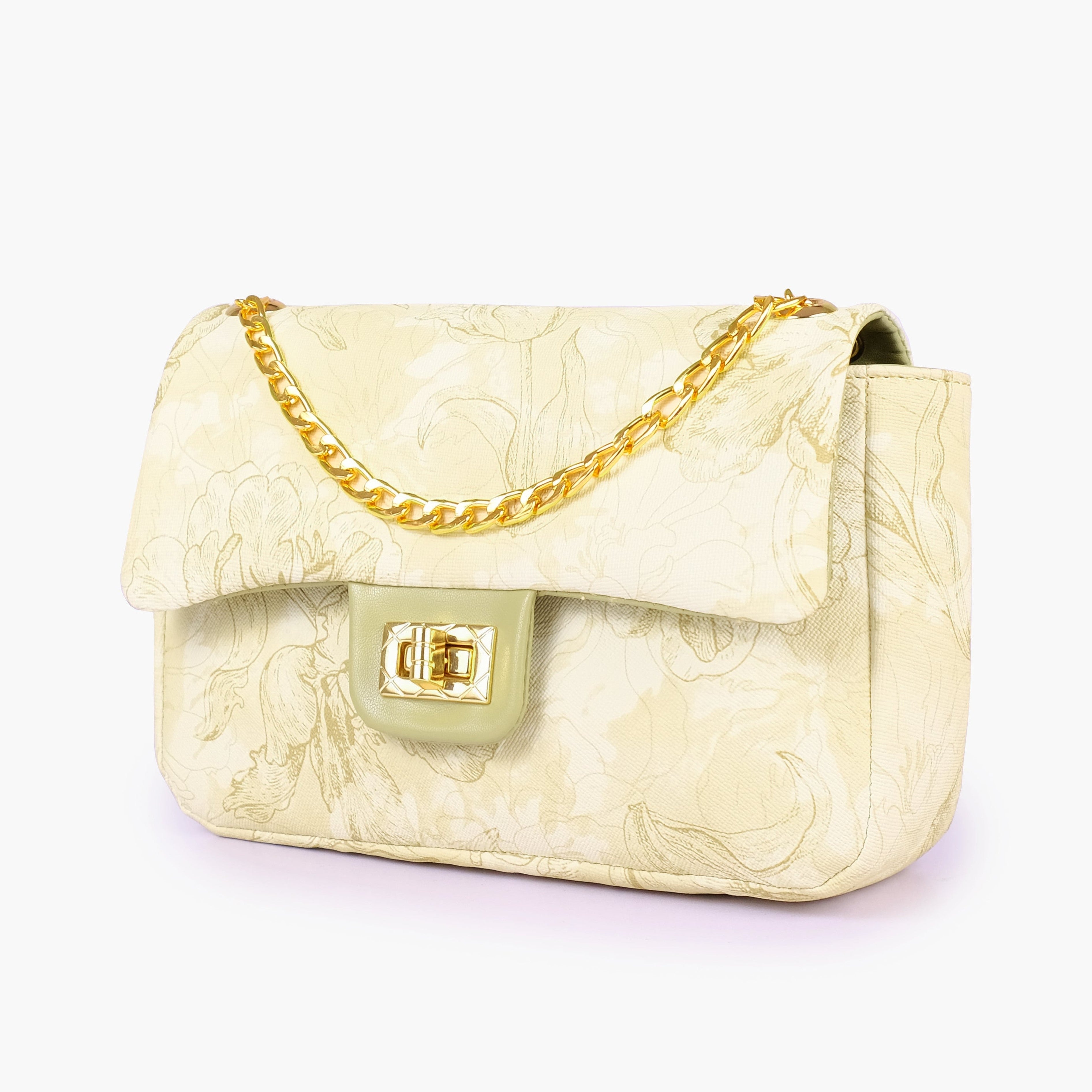 Olive green printed mini bag with chain