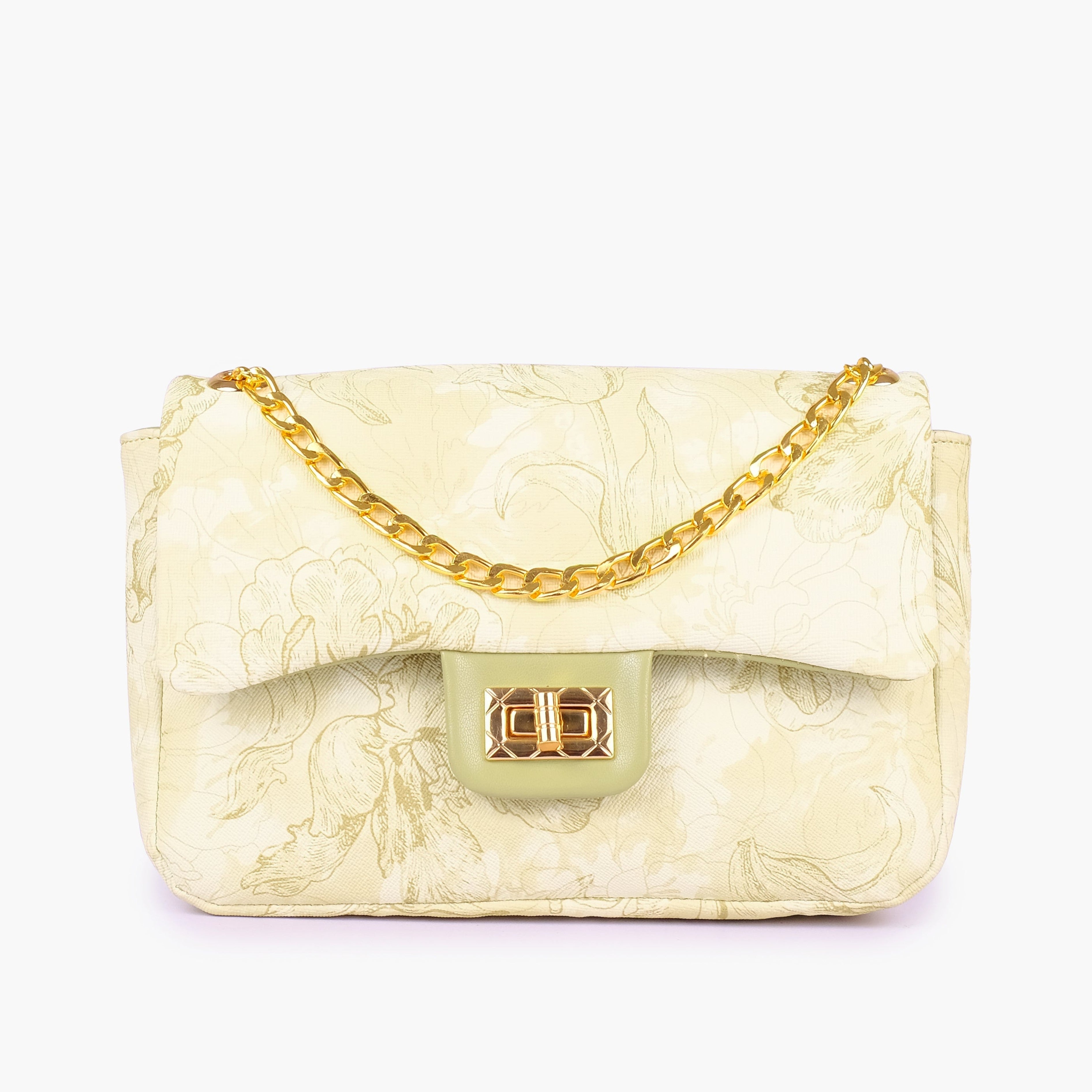 Olive green printed mini bag with chain