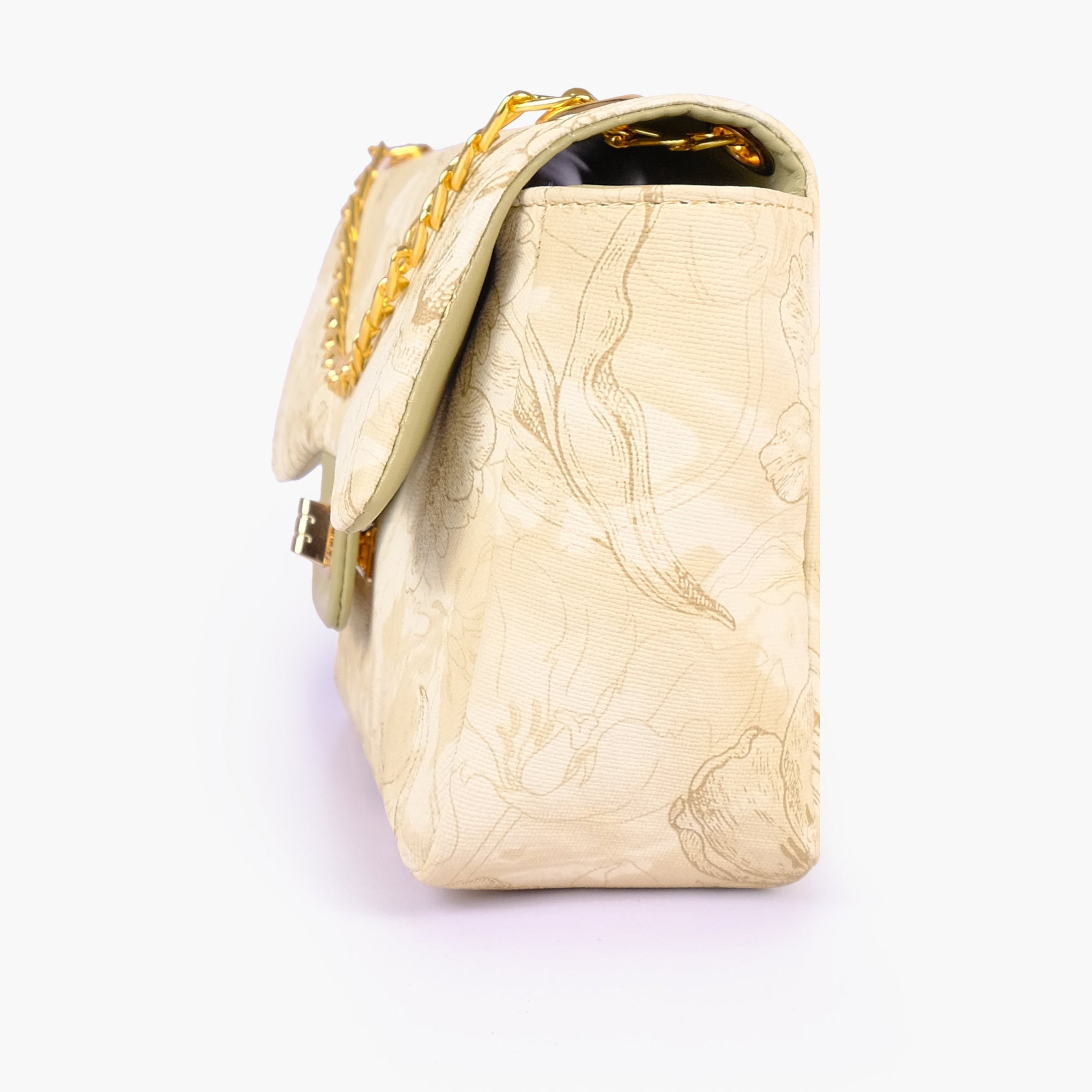 Olive green printed mini bag with chain