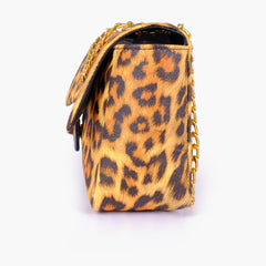 Mustard printed mini bag with chain