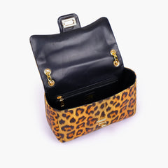 Mustard printed mini bag with chain