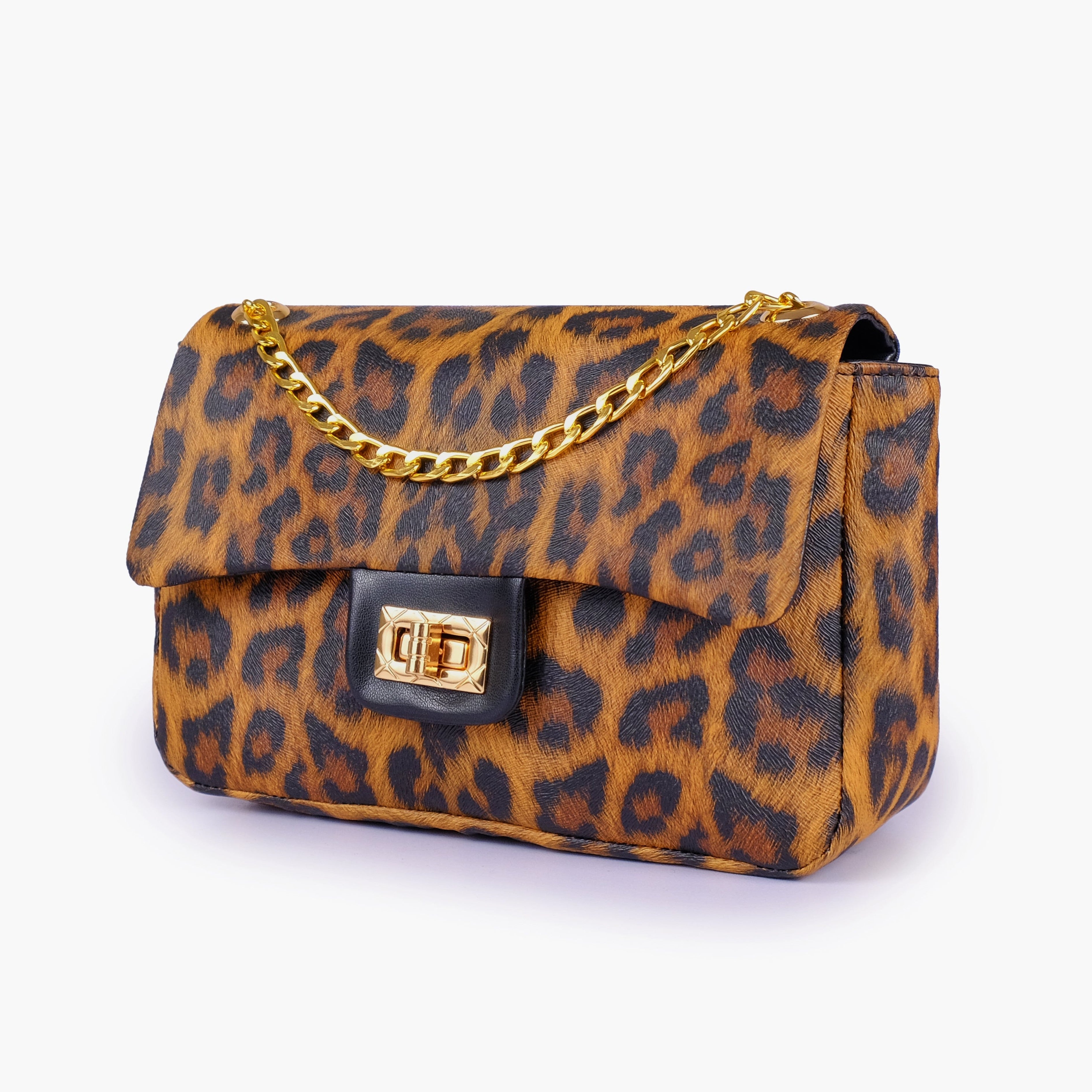 Brown printed mini bag with chain
