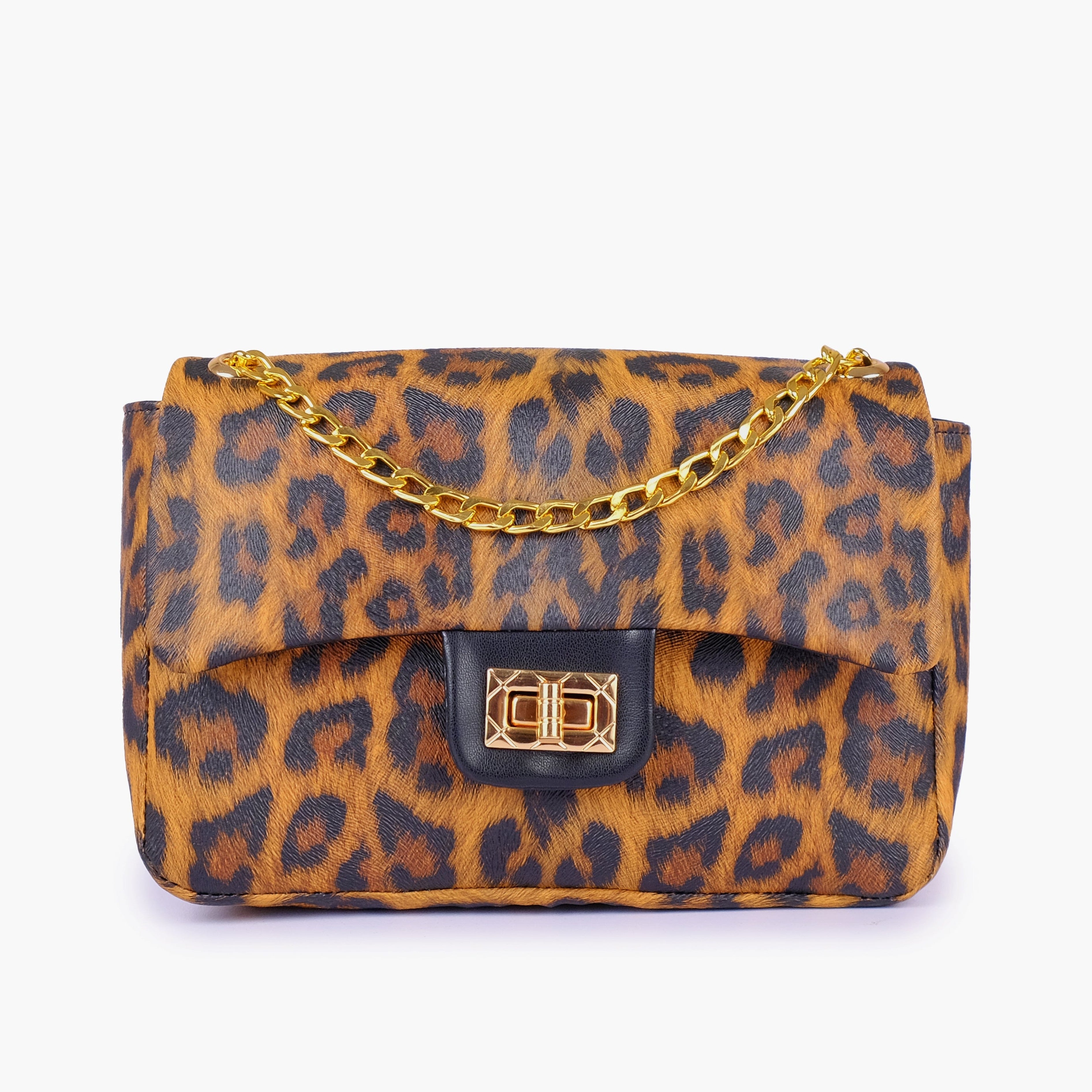 Brown printed mini bag with chain