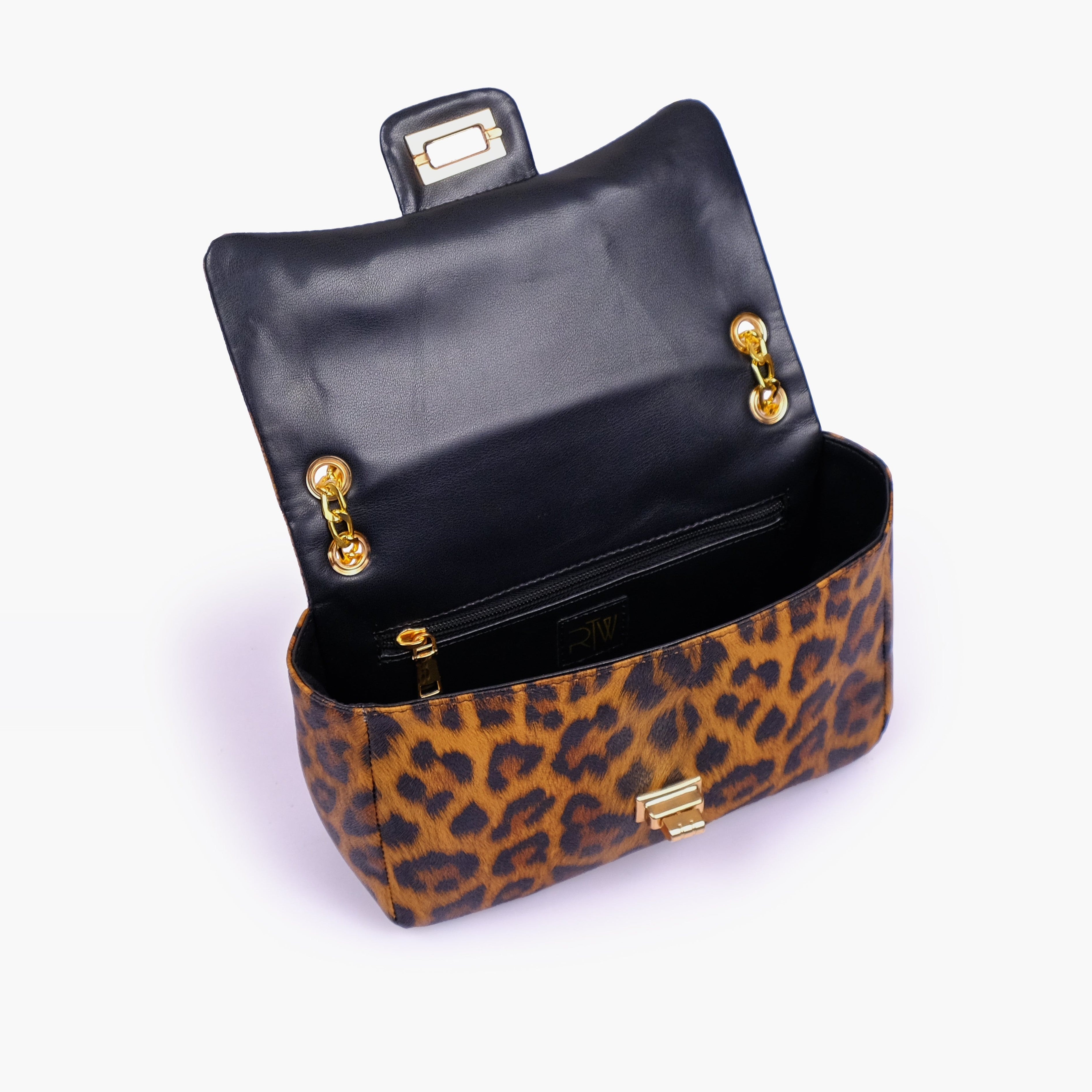 Brown printed mini bag with chain